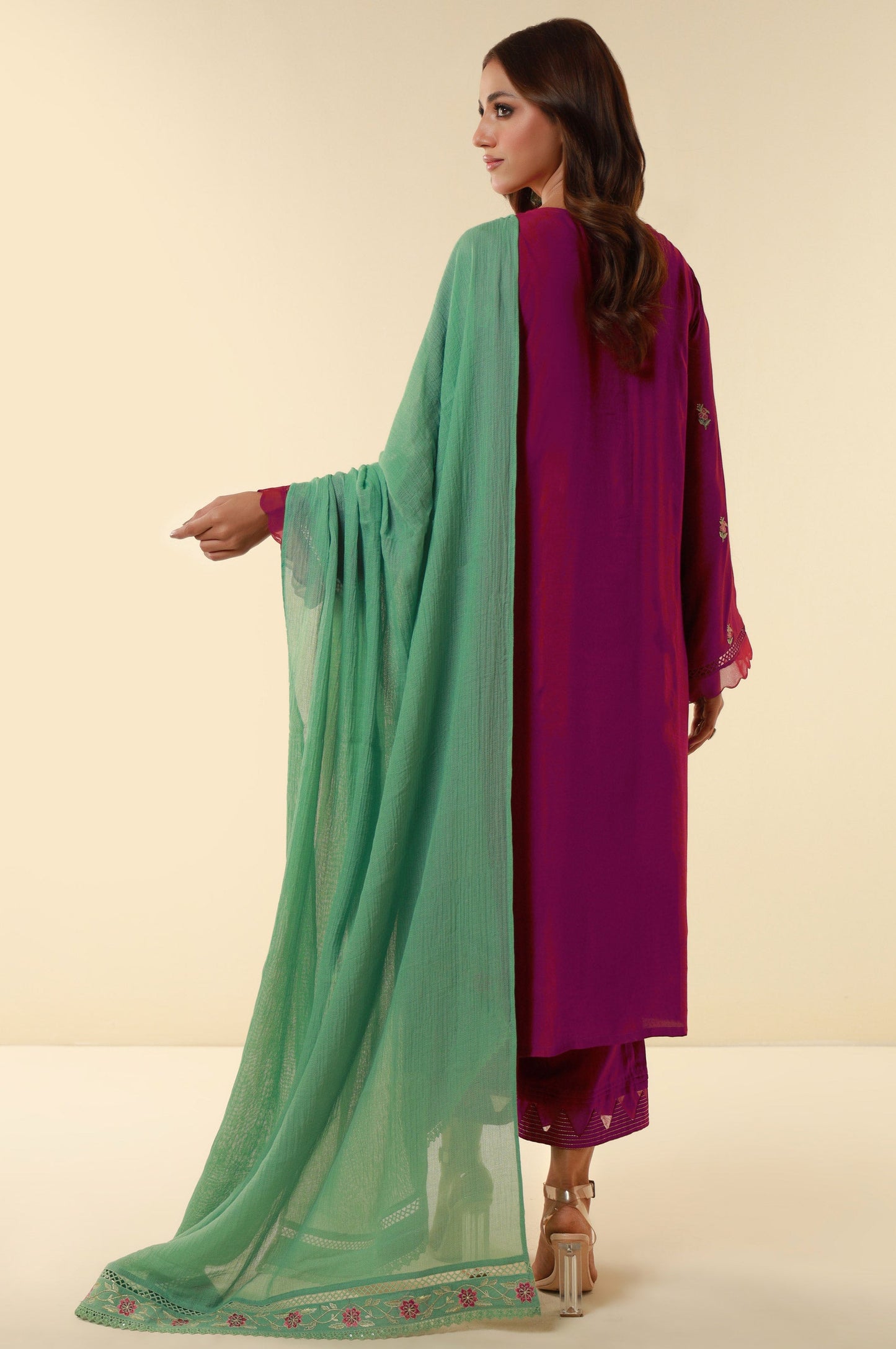 Unstitched 3 Piece Embroidered Raw Silk Suit
