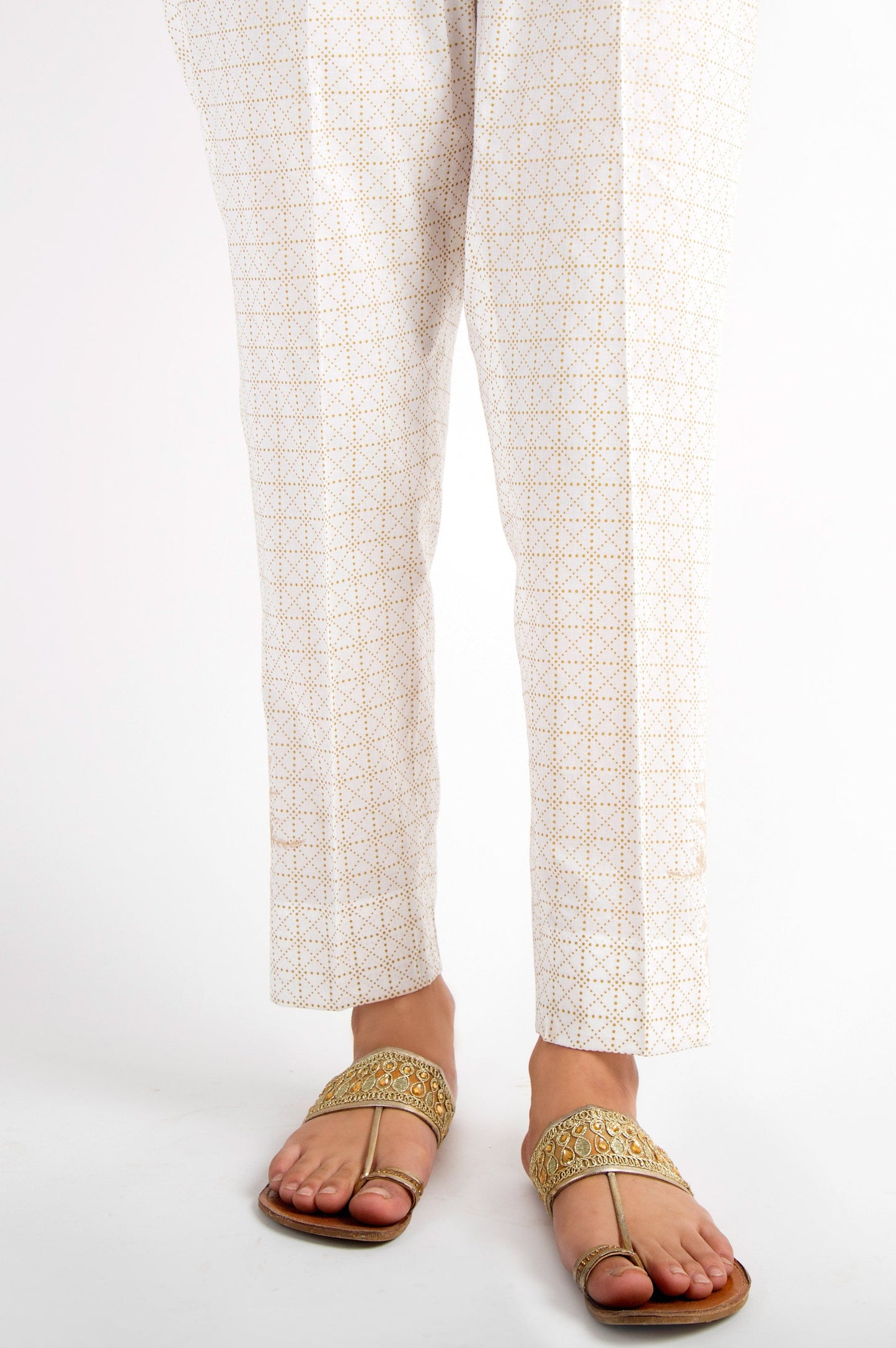 Cambric Embroidered Cigarette Pants - Gold Paste
