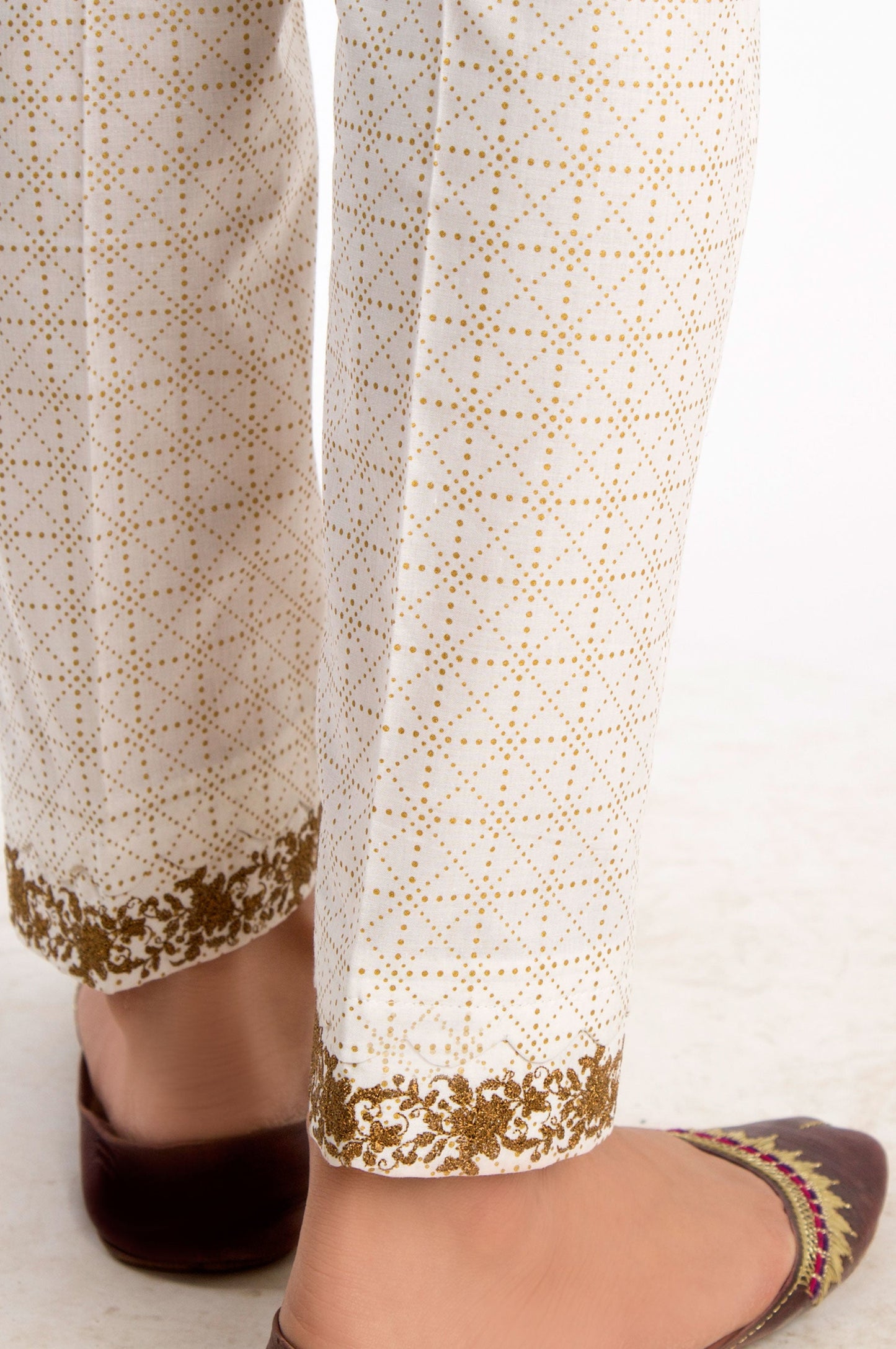 Embroidered Gold Paste Pants - Gold Paste/White