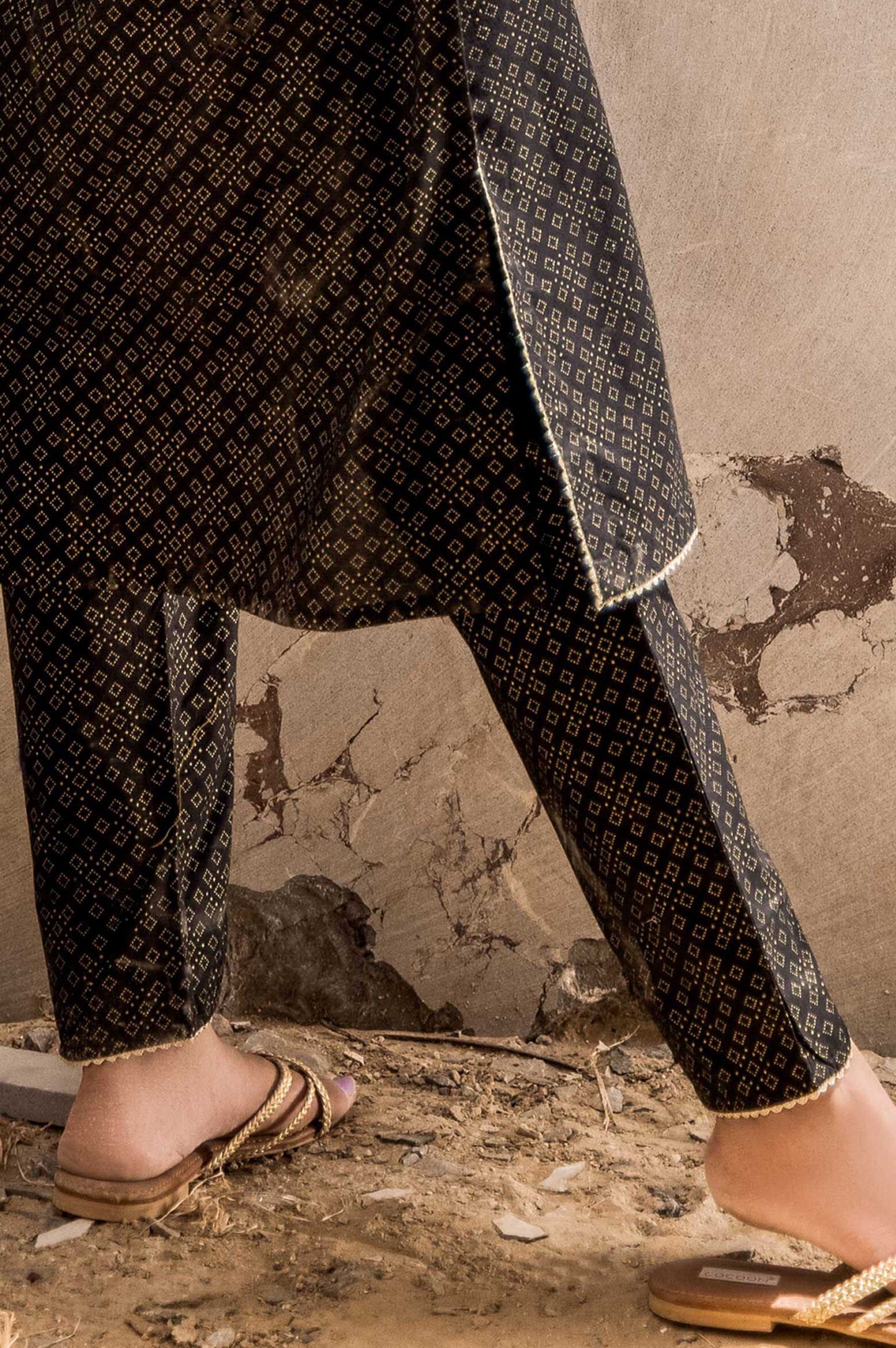 Embellished Cambric Cigarette Pants - Black/ Gold Paste