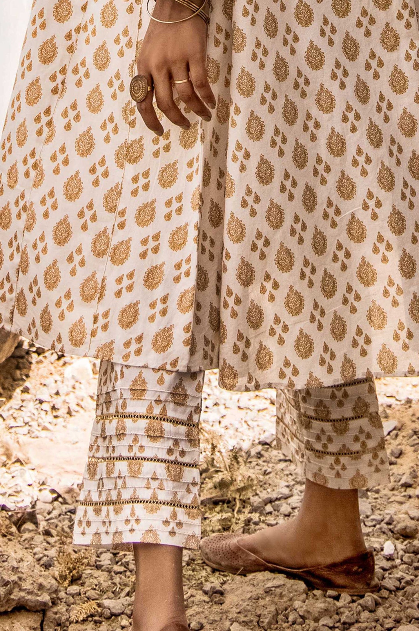 Embellished Cambric Cigarette Pants - White / Gold Paste