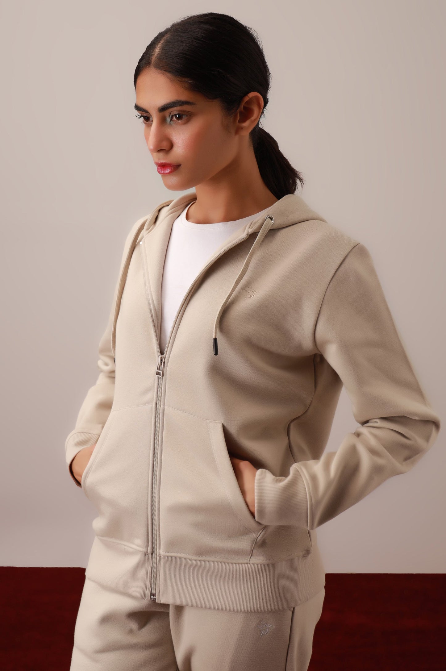 Beige Zipper Hoodie