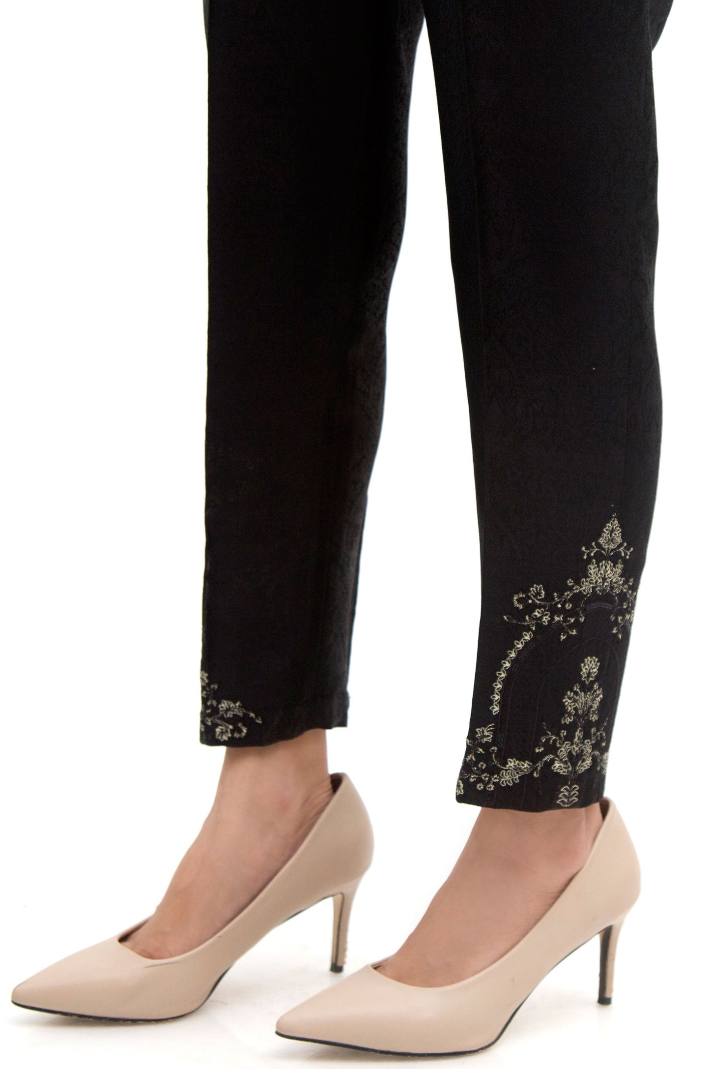 Embroidered Jamawar Pants - Black