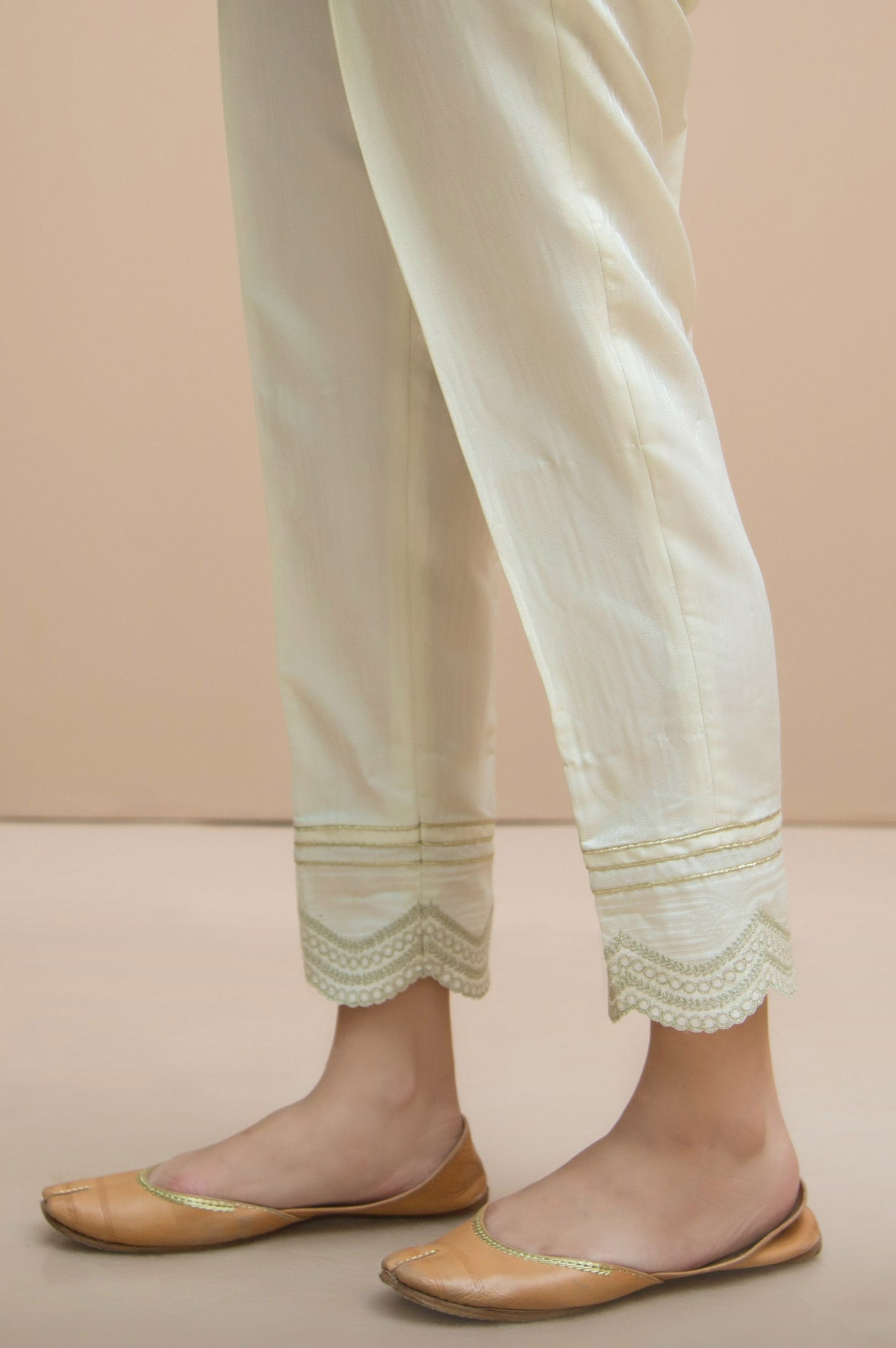 Embroidered Jamawar Pants - Off White