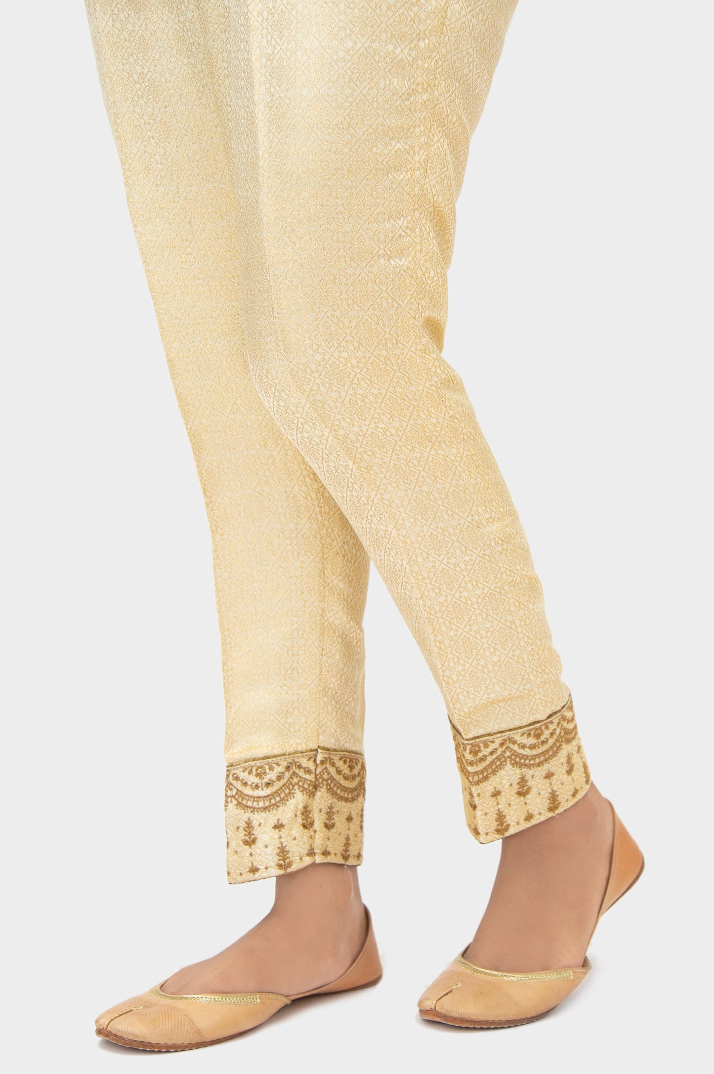 Embroidered Jamawar Cigarette Pants - Golden
