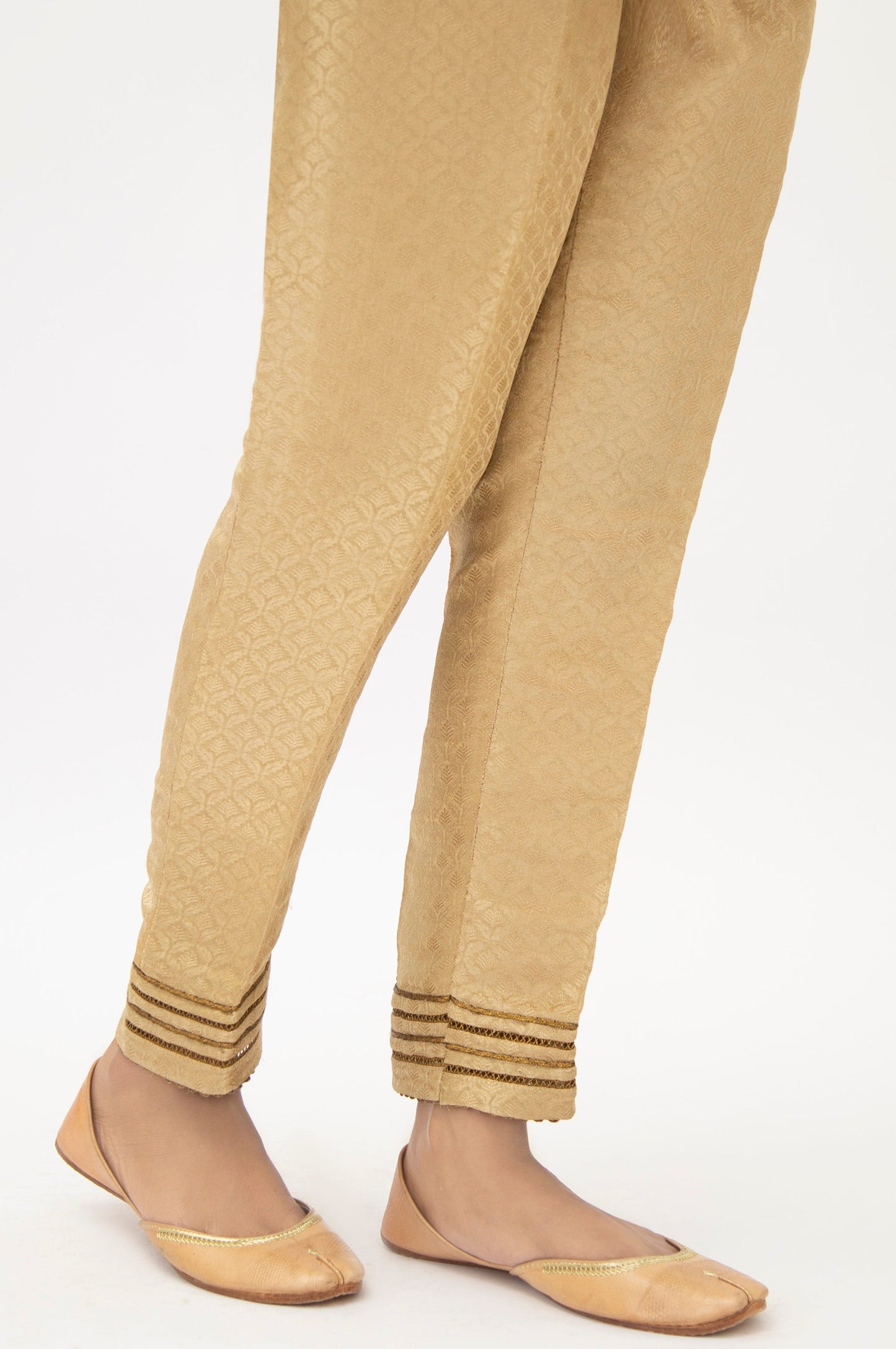 Embroidered Jamawar Cigarette Pants - Copper