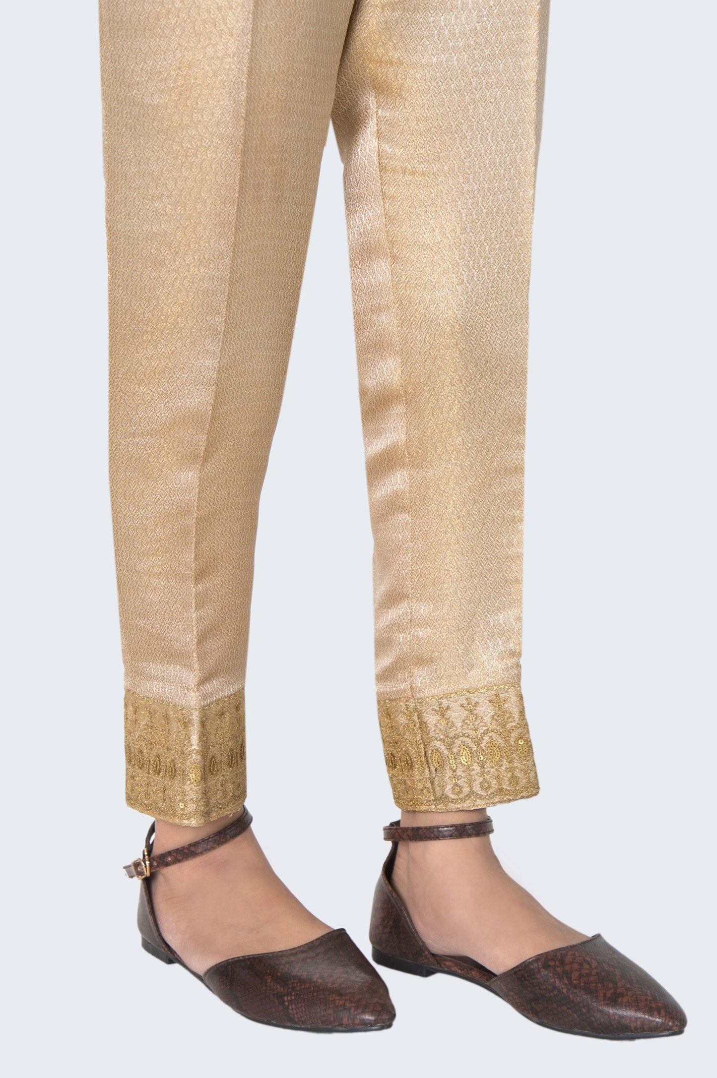 Embroidered Jamawar Pants - Golden
