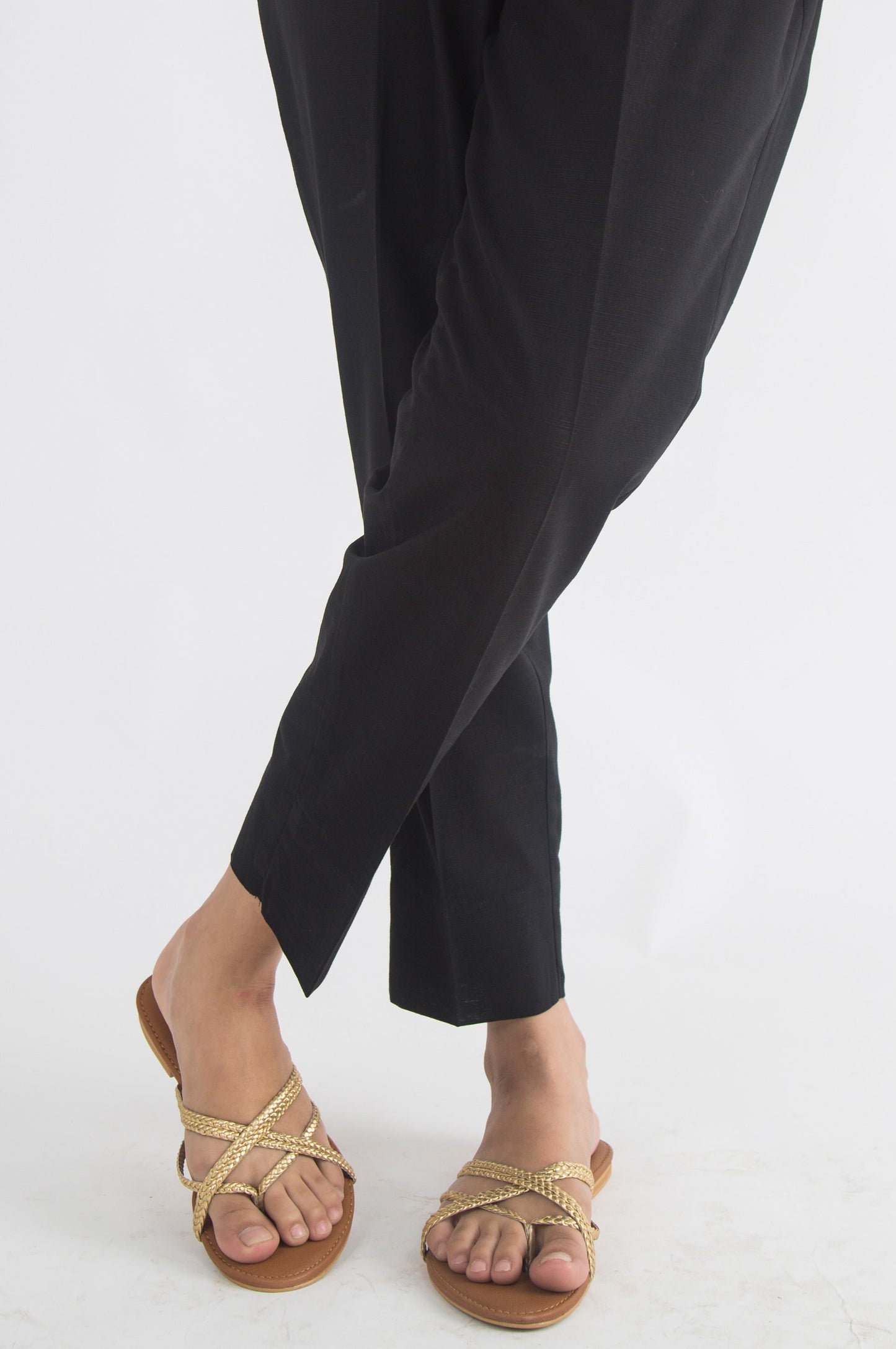 Basic Plain Cigarette Pants - Black