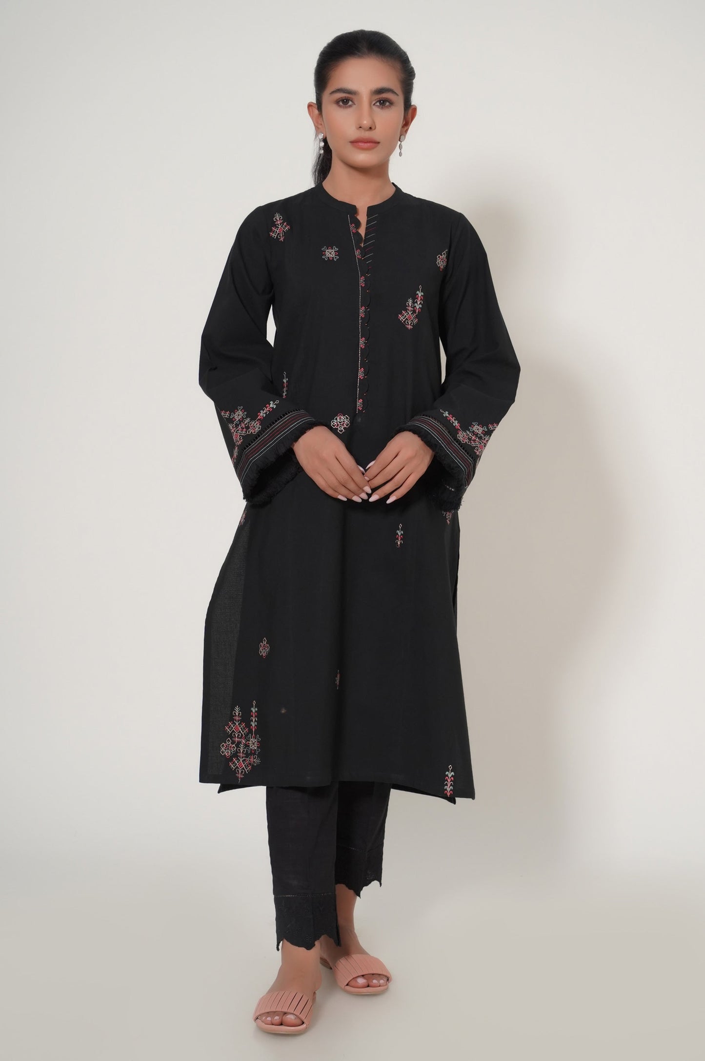 Stitched 1 Piece Embroidered Slub Cambric