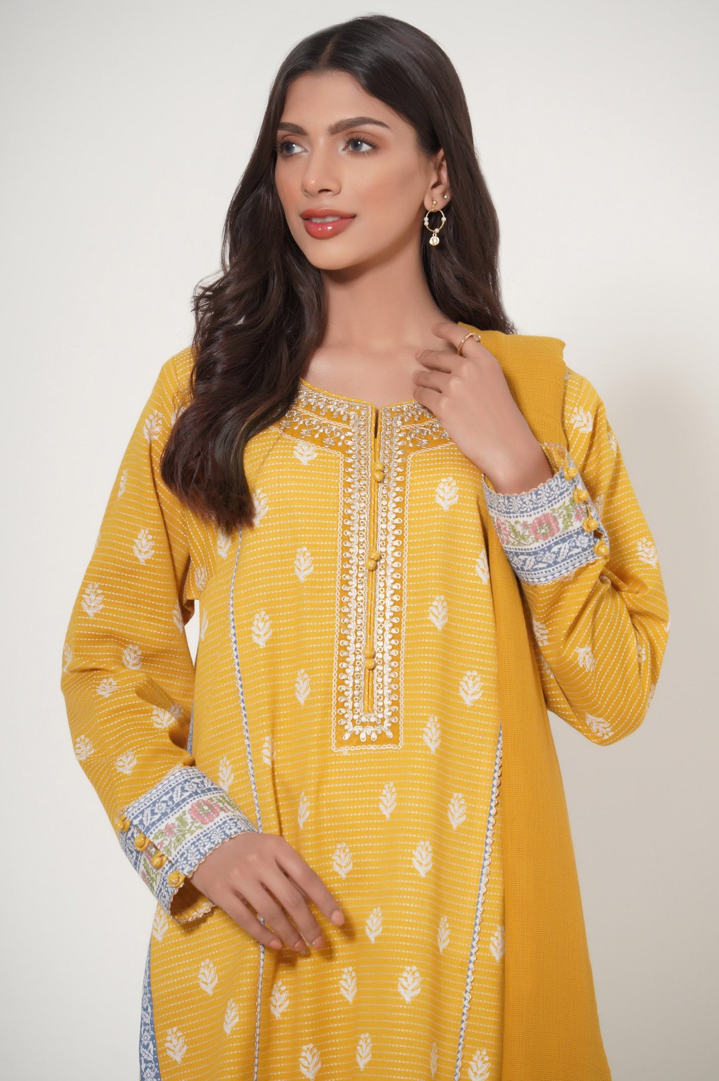Stitched 2 Piece Printed Dobby Lawn Suit