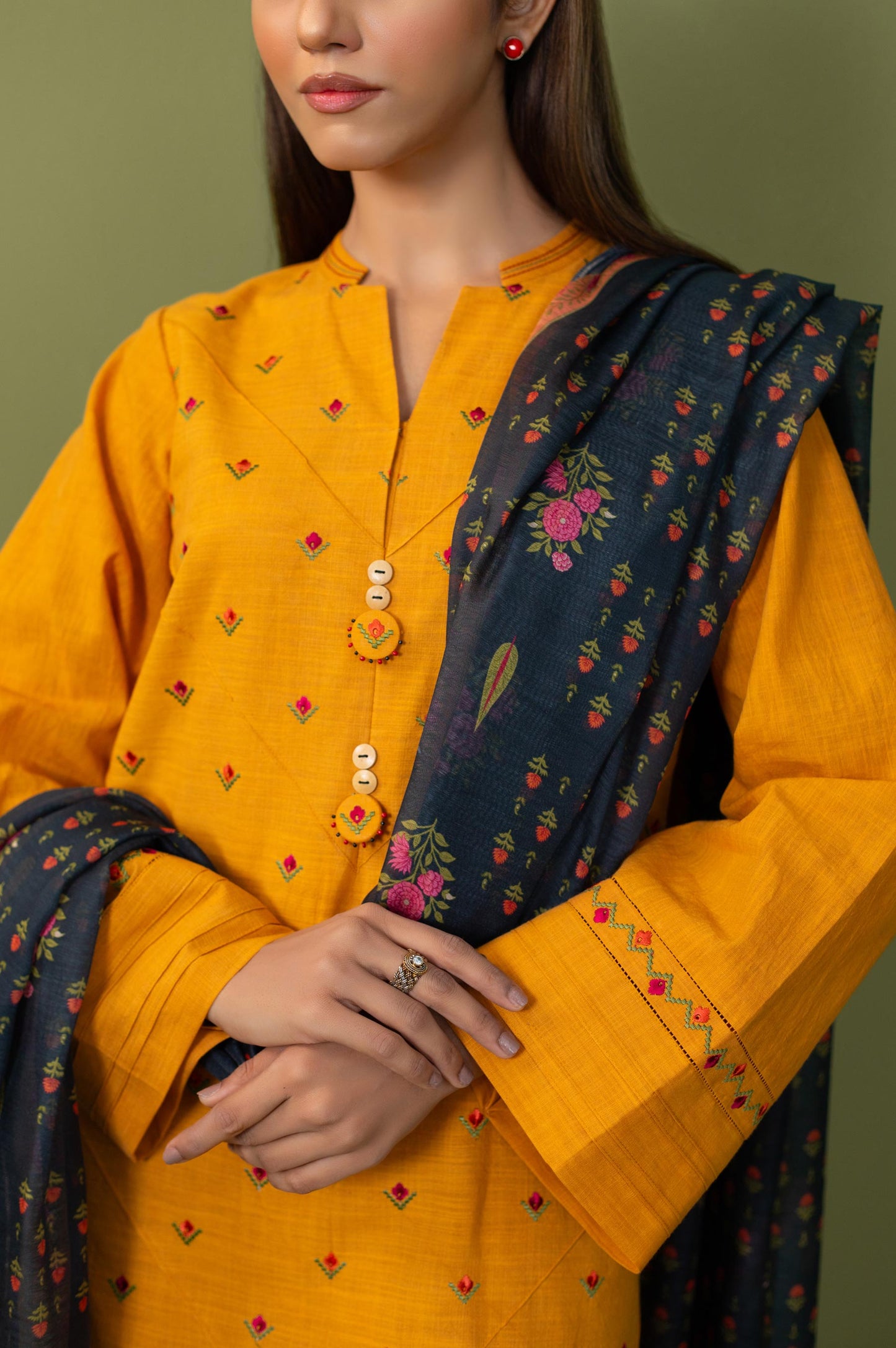 Stitched 2 Piece Both Side Slub Embroidered Suit