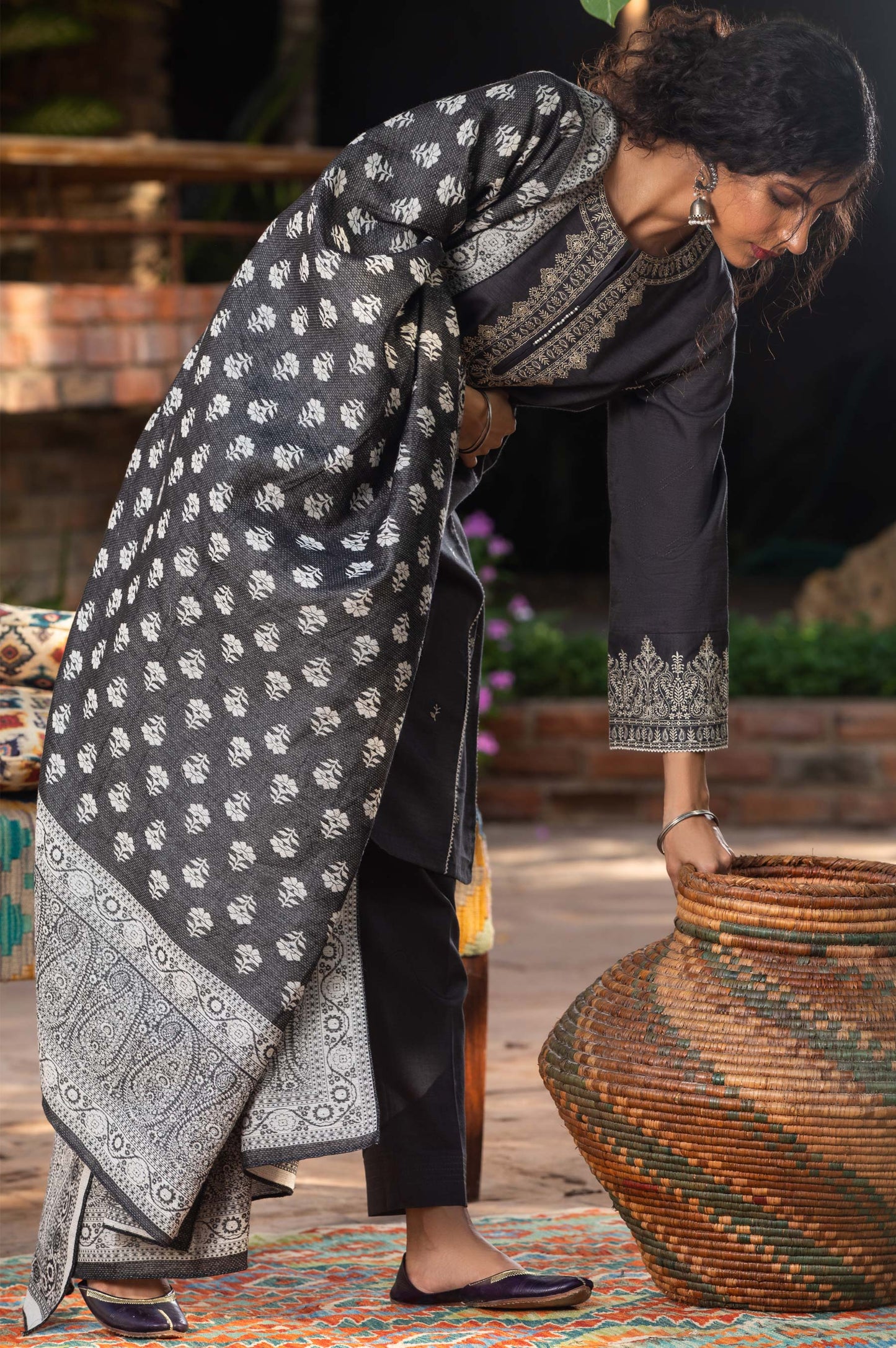 Stitched 3 Piece Embroidered Khaddar Suit