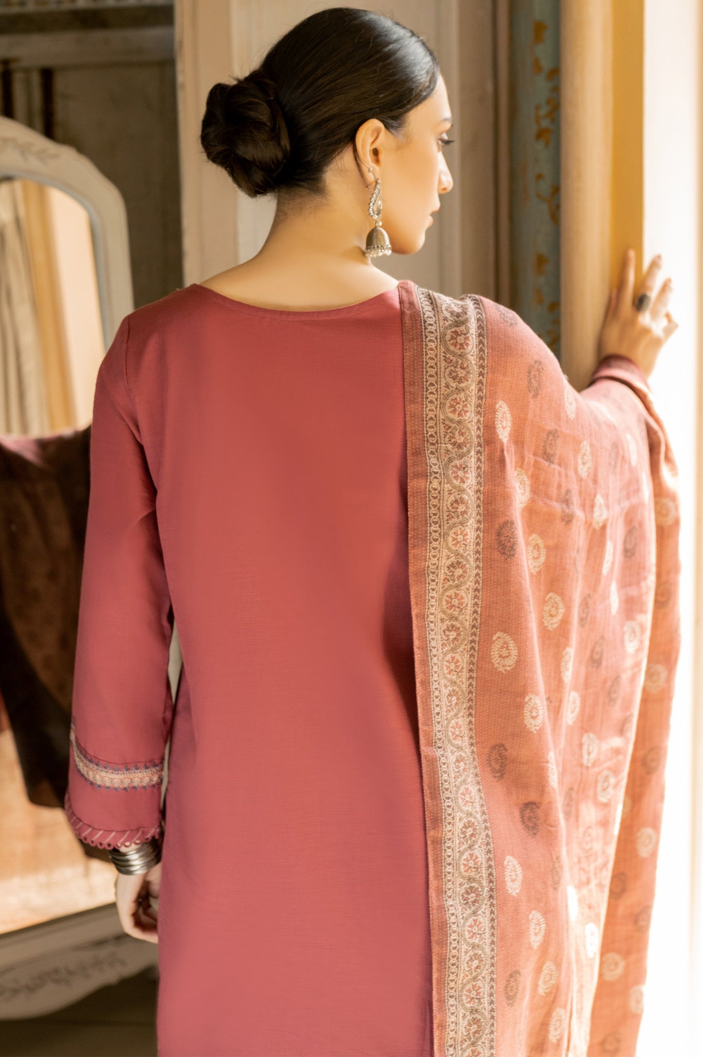 Stitched 3 Piece Embroidered Khaddar Suit