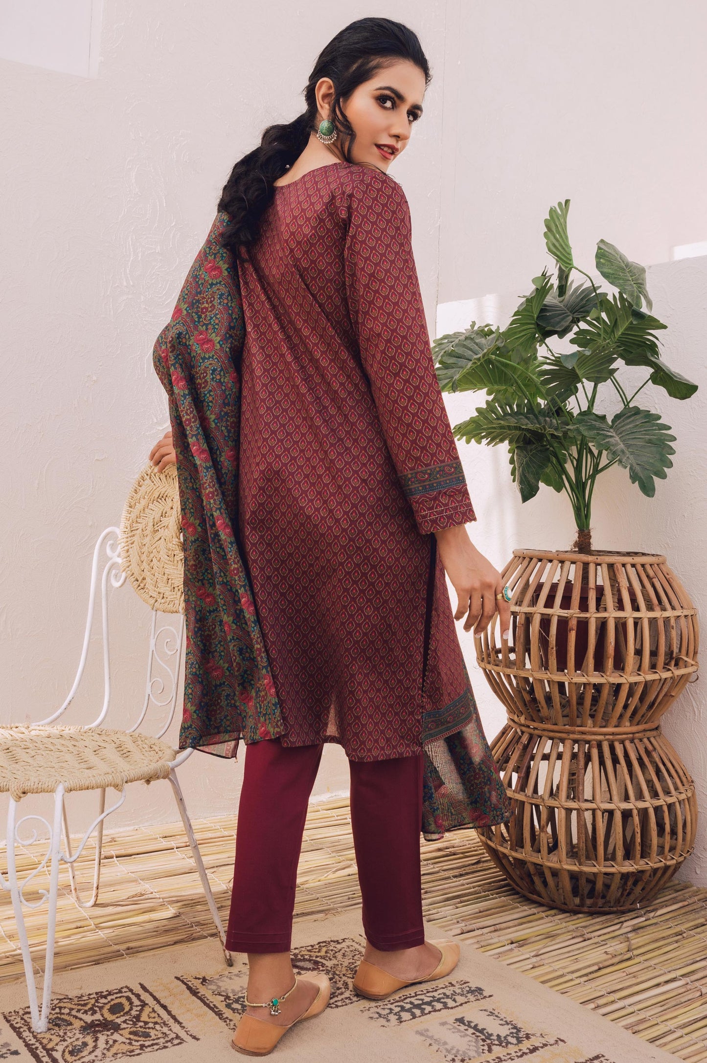 Stitched 3 Piece Embroidered Lawn Suit with Chiffon Dupatta