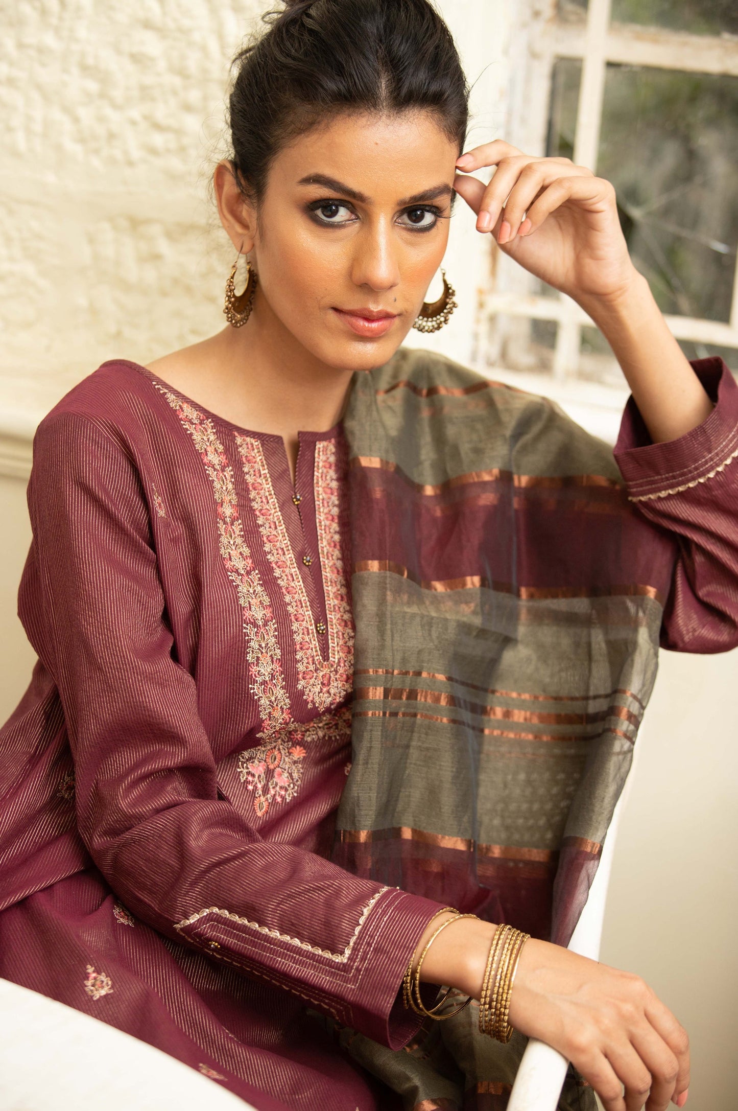 Stitched 3 Piece Embroidered Maysuri Suit With Organza Dupatta