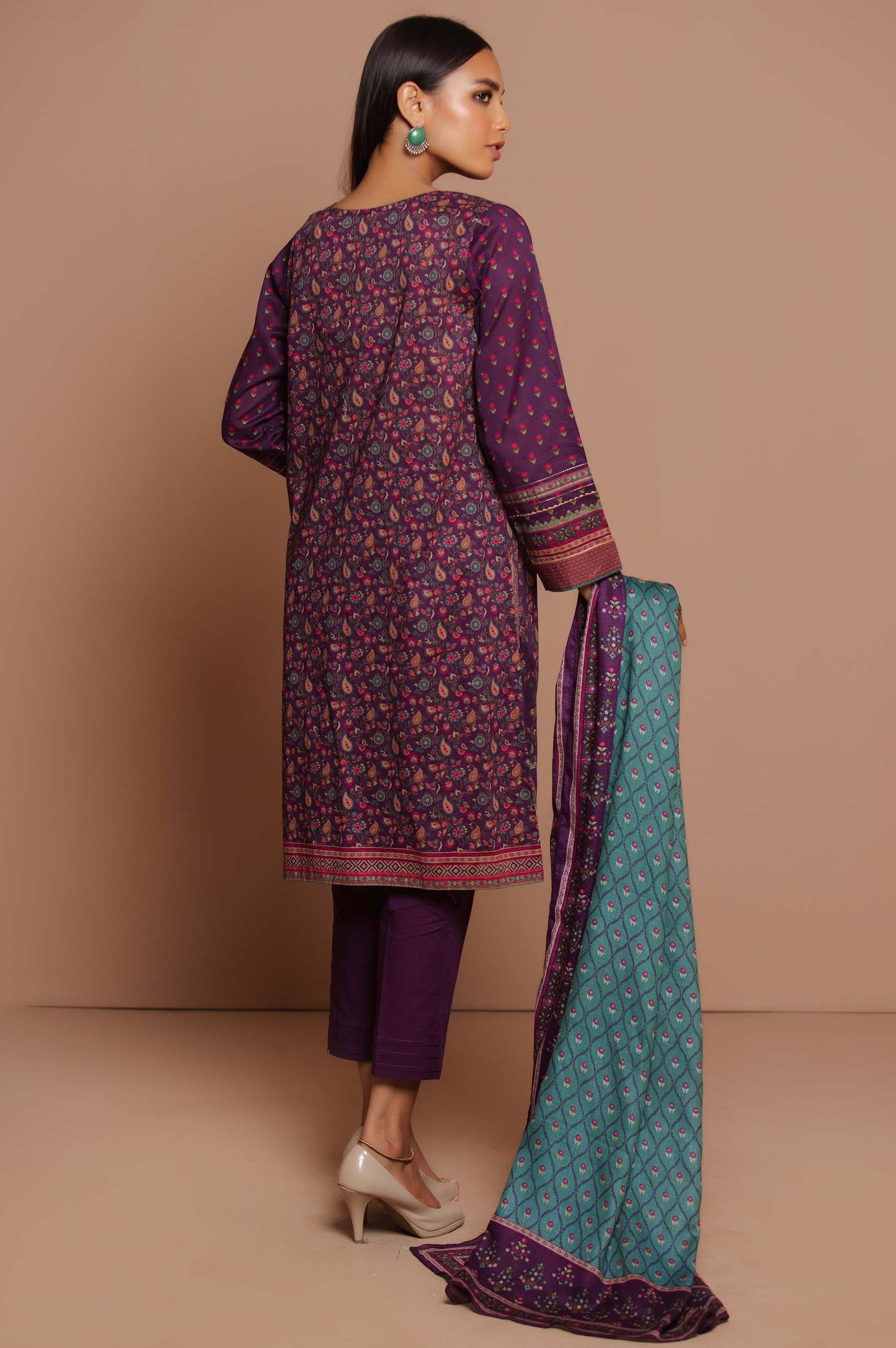 Stitched 3 Piece Embroidered Lawn with Cotton Net Suit