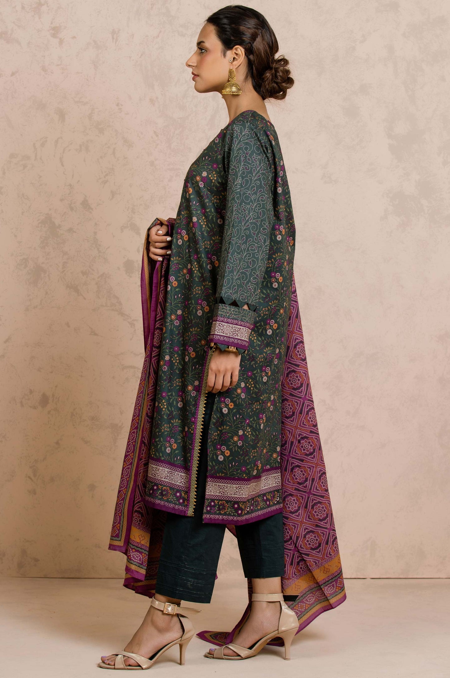 Stitched 3 Piece Printed Cambric Suit