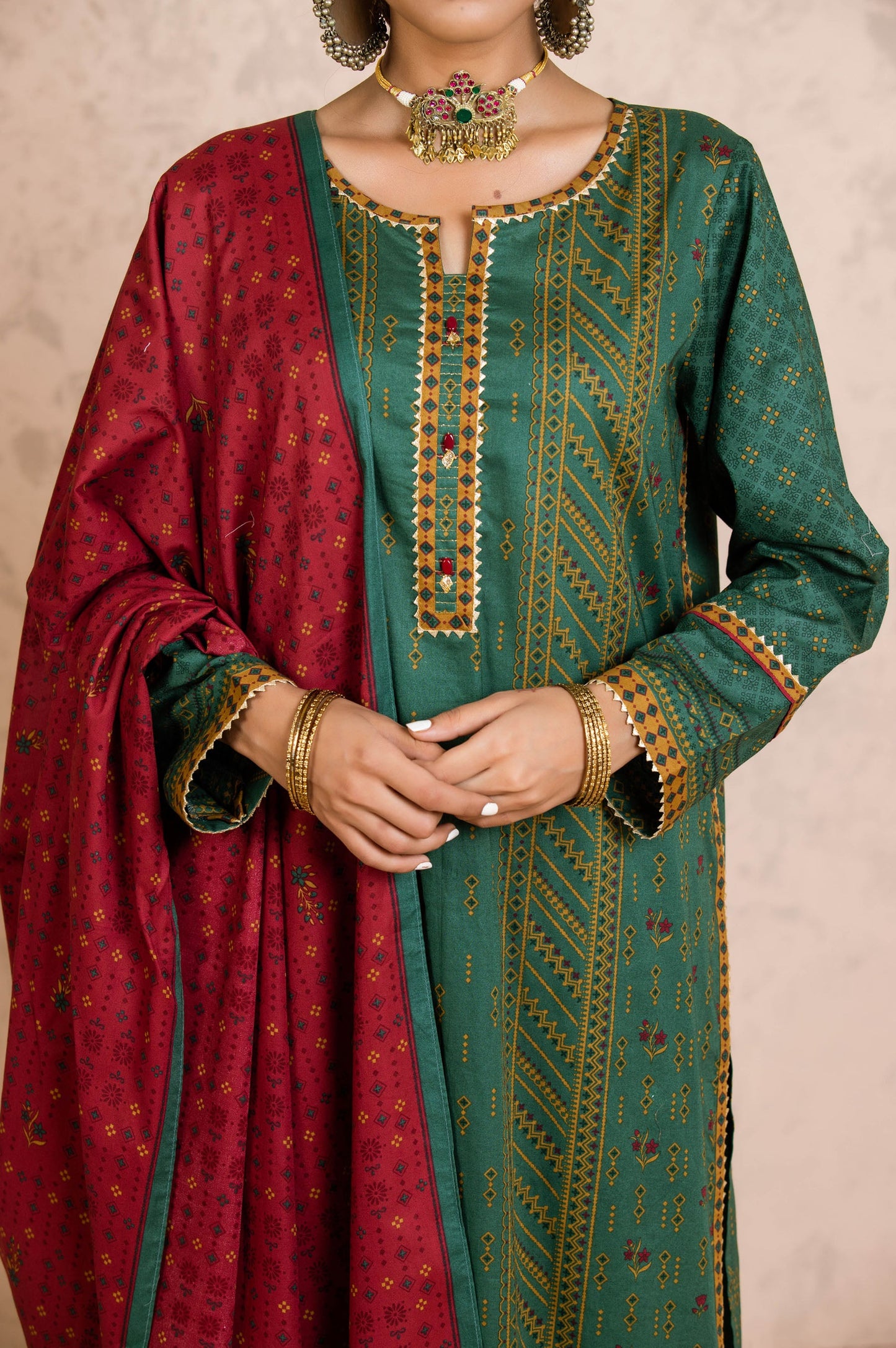 Stitched 3 Piece Printed Cambric Suit