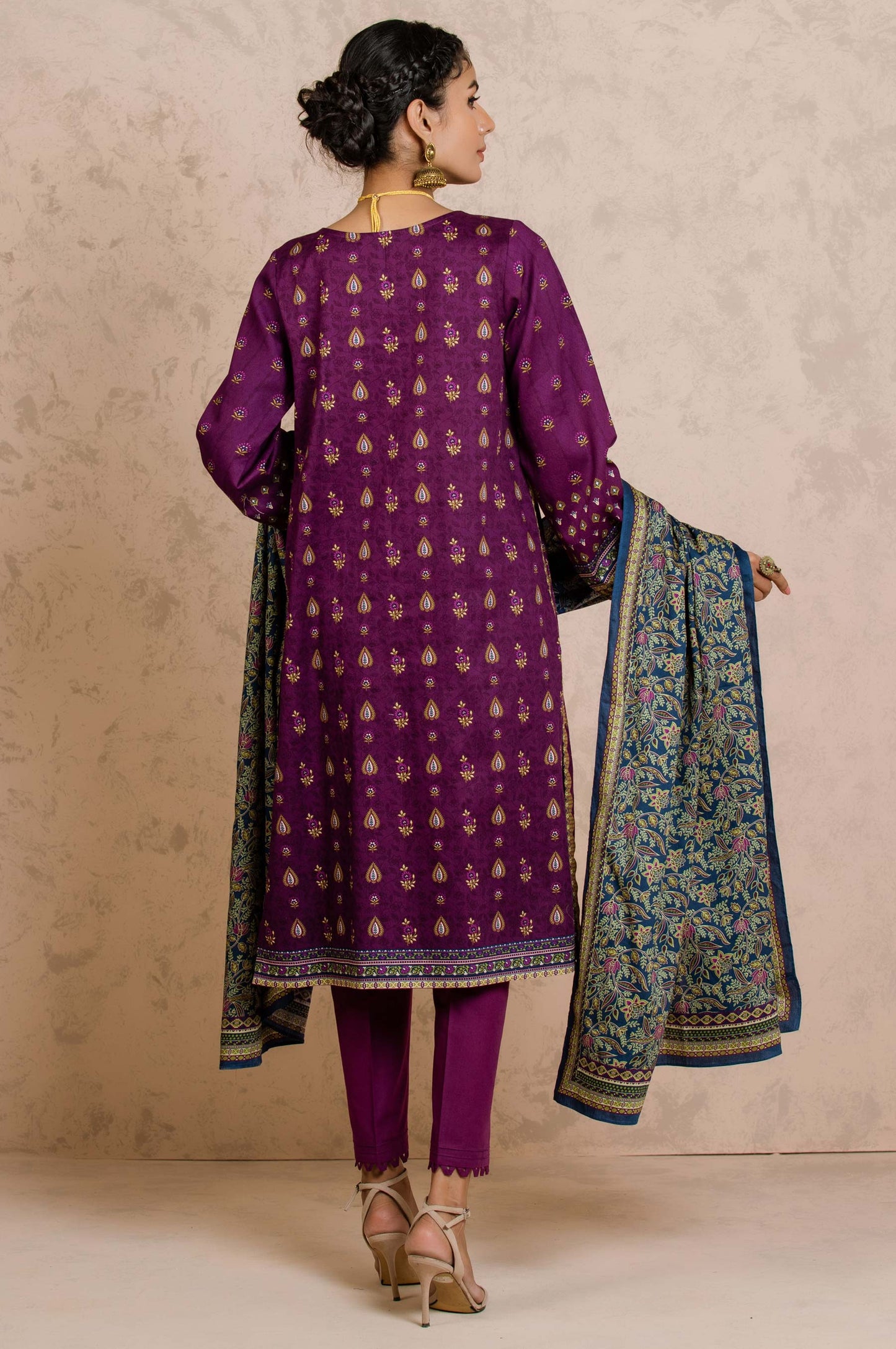 Stitched 3 Piece Printed Cottel Suit