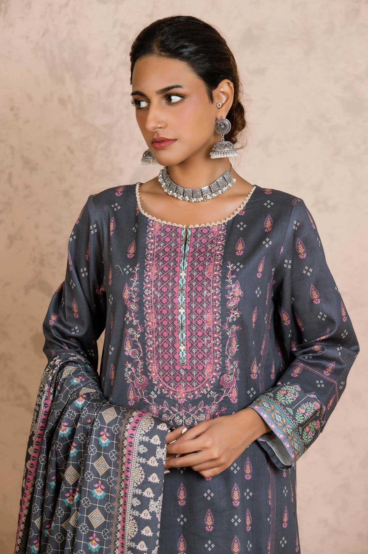 Stitched 3 Piece Embroidered Cottel Suit