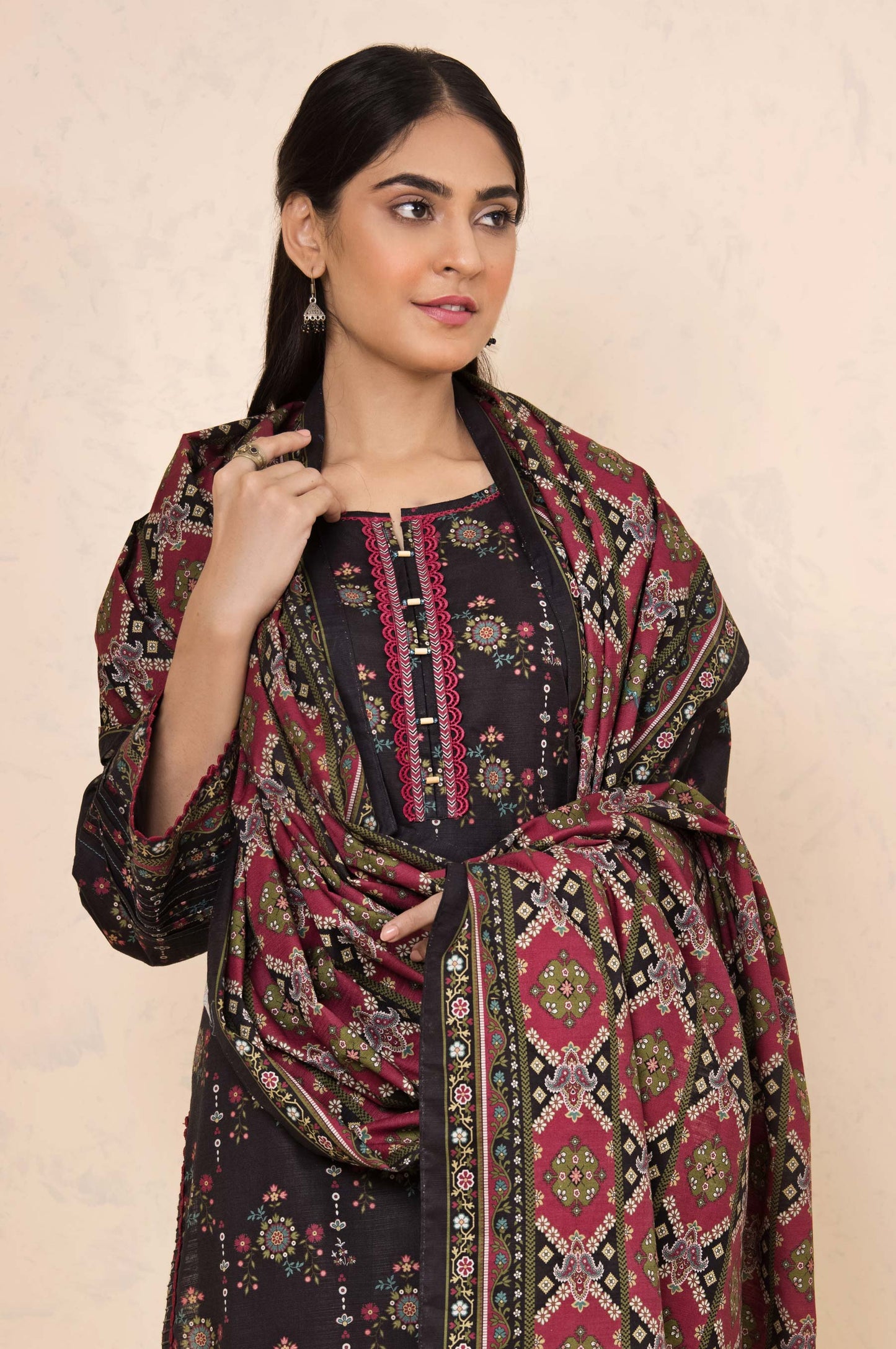 Stitched 3 Piece Printed Cottel Suit