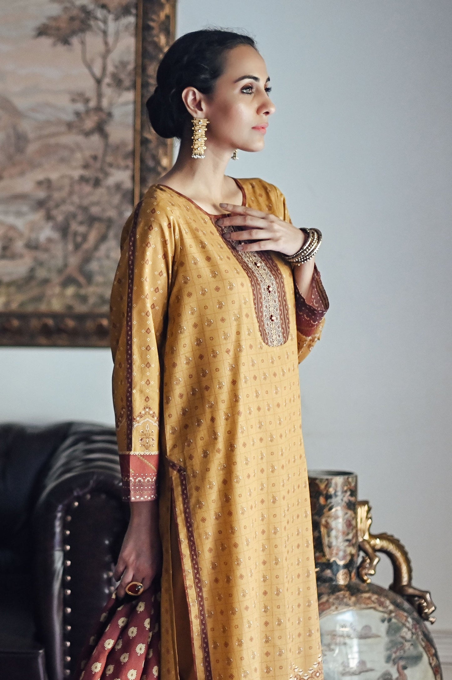 Stitched 3 Piece Printed Karandi Suit