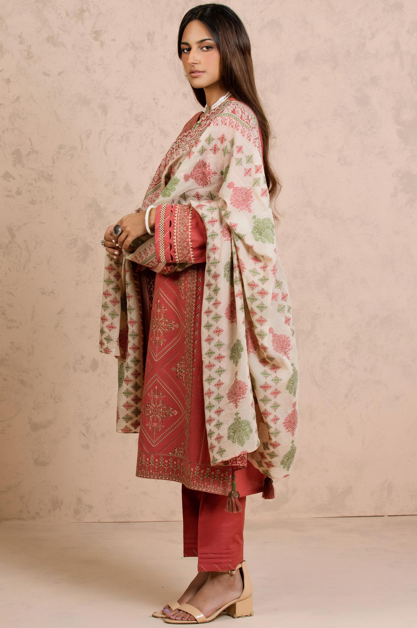 Stitched 3 Piece Embroidered Khaddar with Jacquard Suit