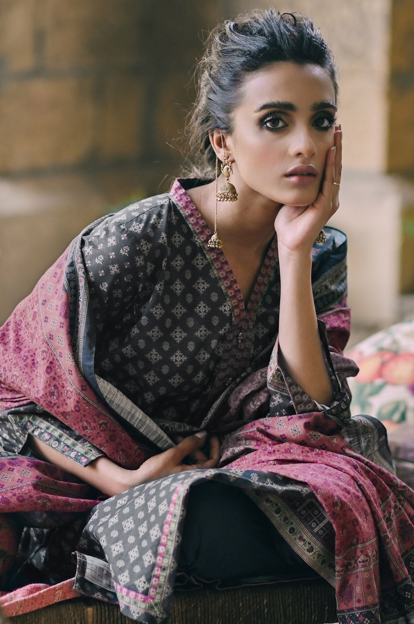 Stitched 3 Piece Printed Cottel Suit