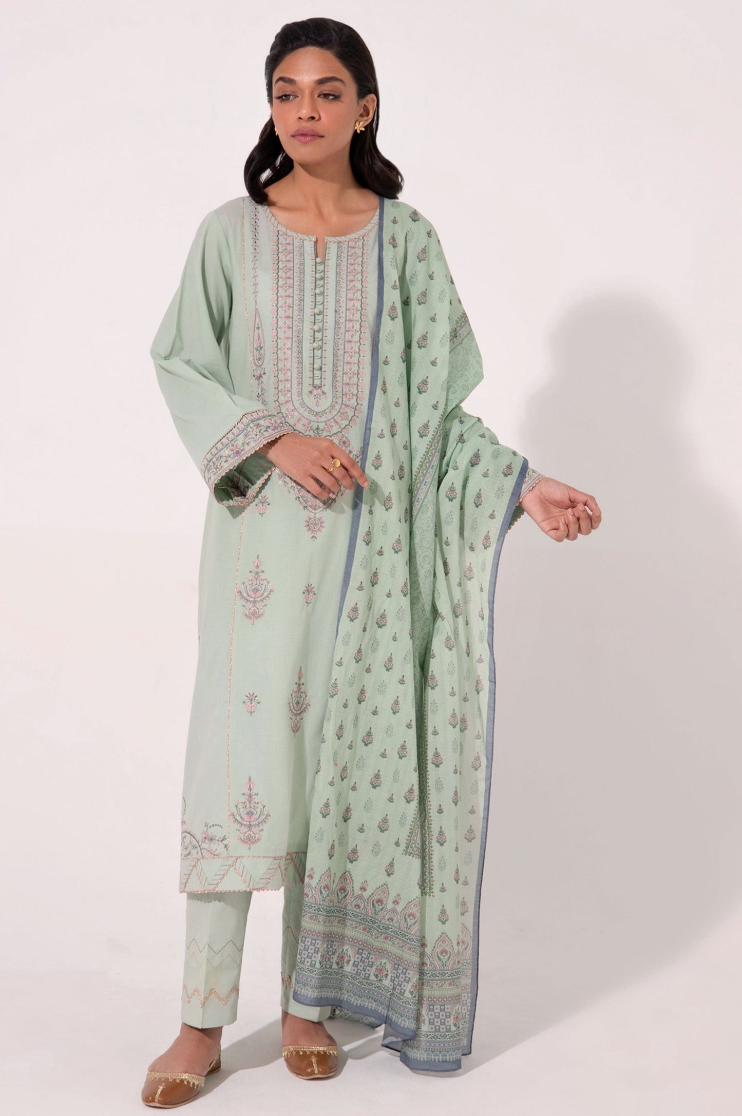 Stitched 3 Piece Embroidered Cambric Shirt with Voile Slub Dupatta