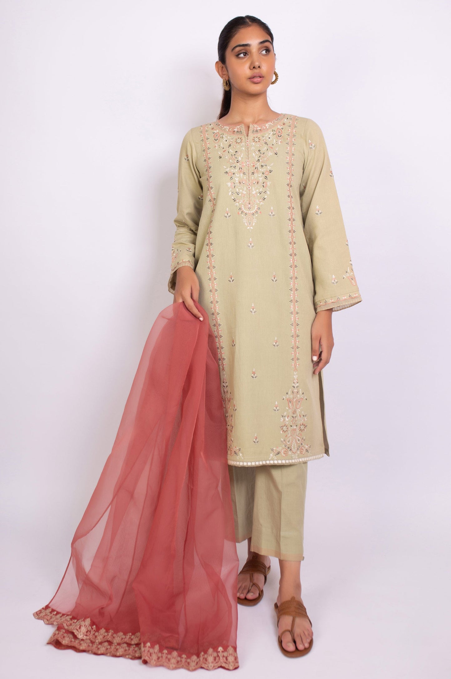 Stitched 3 Piece Embroidered Satin Jacquard Suit