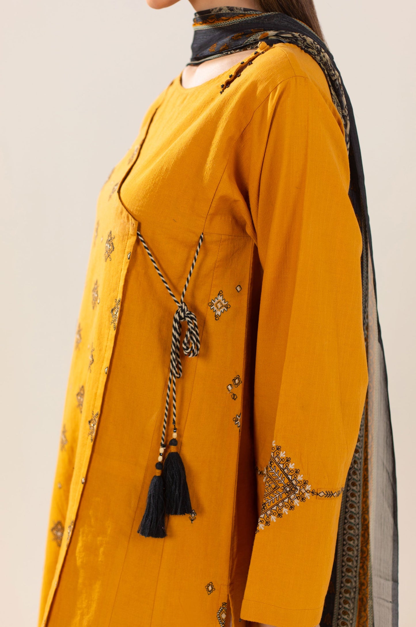 Stitched 3 Piece Embroidered Lawn Textured Slub Suit