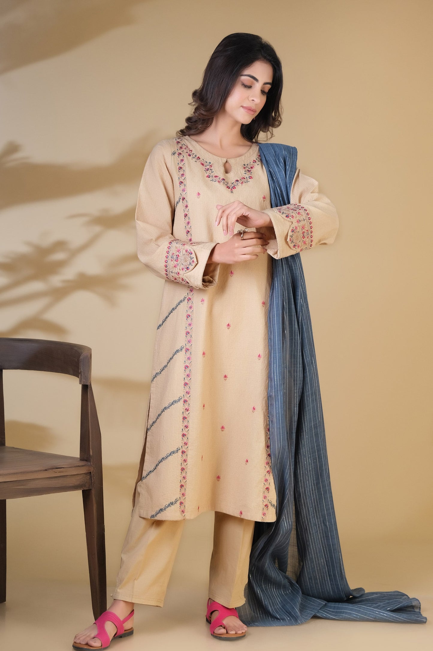 Stitched 3 Piece Embroidered Jacquard Suit