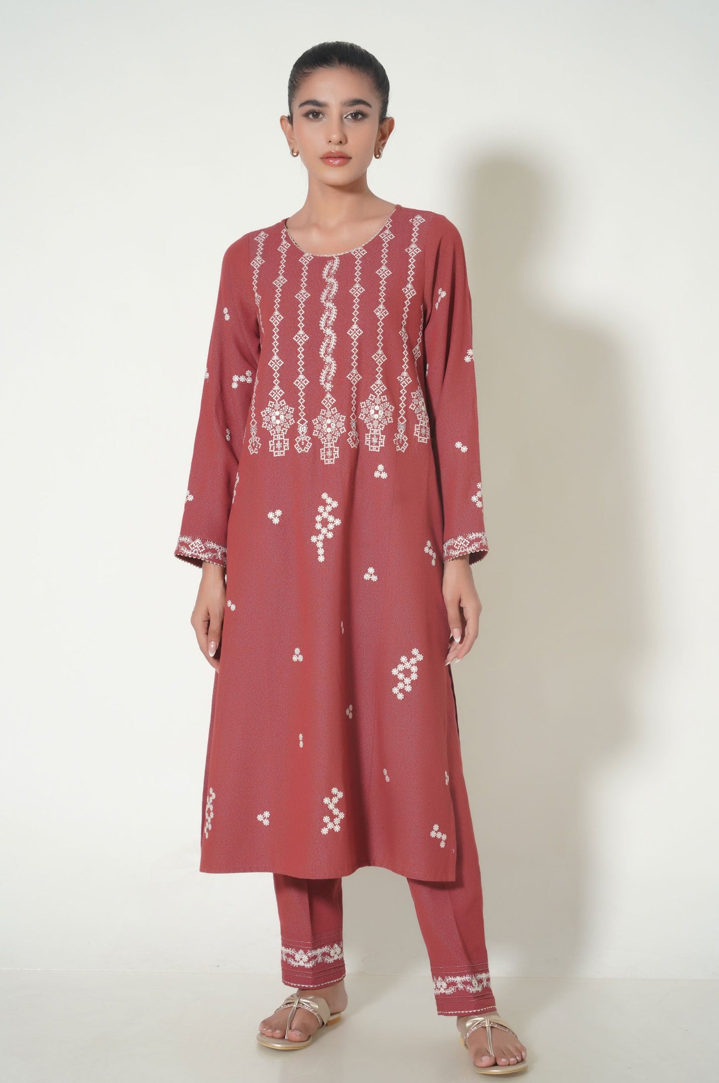 Stitched 3 Piece Printed Karandi Suit
