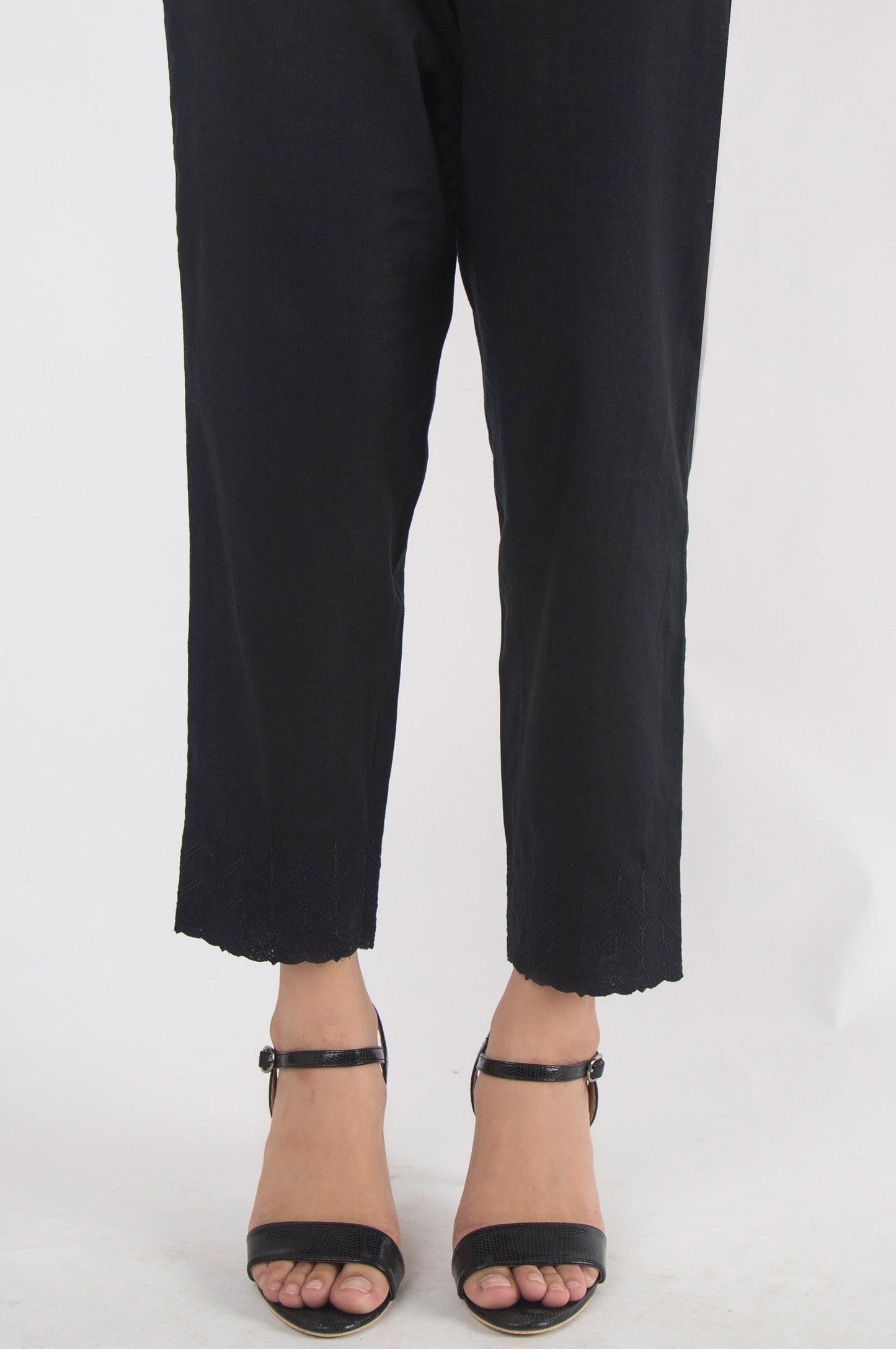 Embroidered Cotton Slub Pants - Black