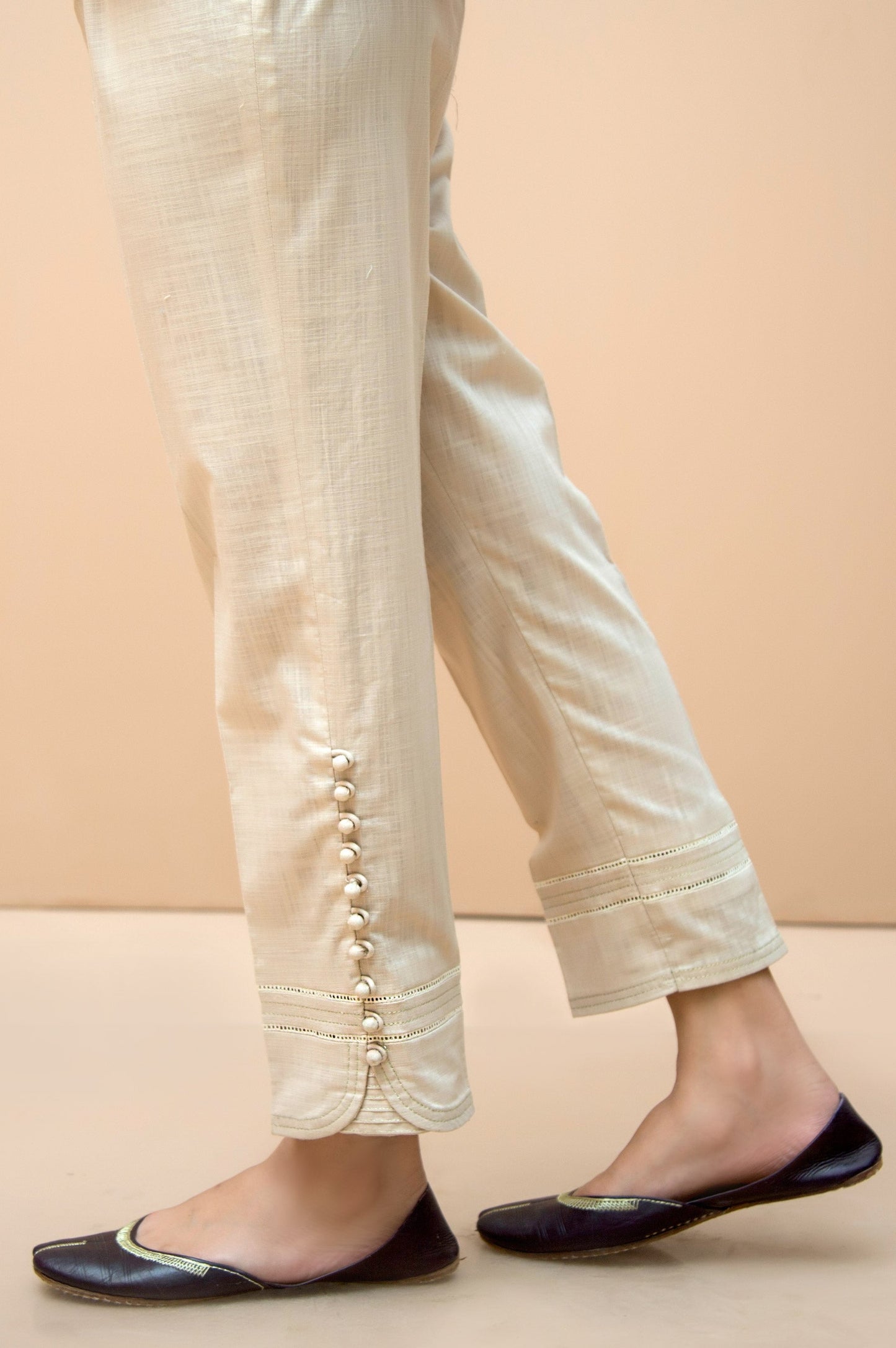 Embellished Tulip Cut Pants - Beige