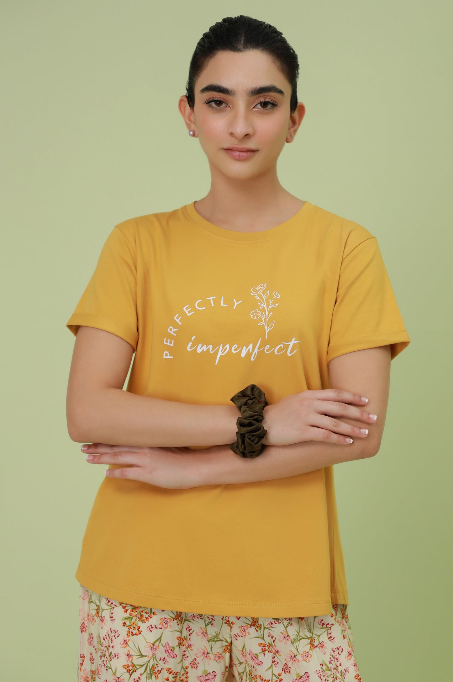 Crew Neck Half Sleeves Tee - Mustard