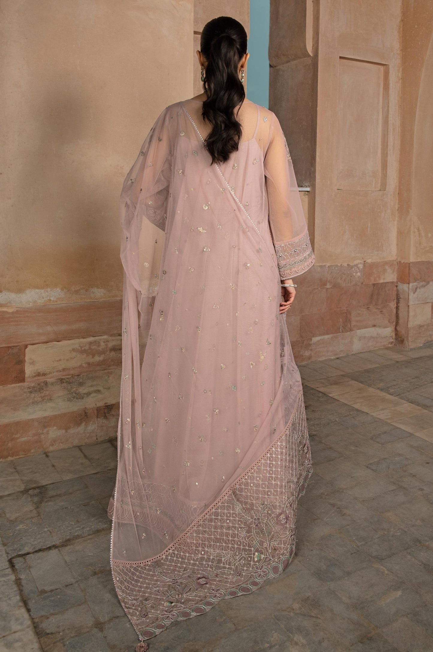 2 Piece Embroidered Net Suit