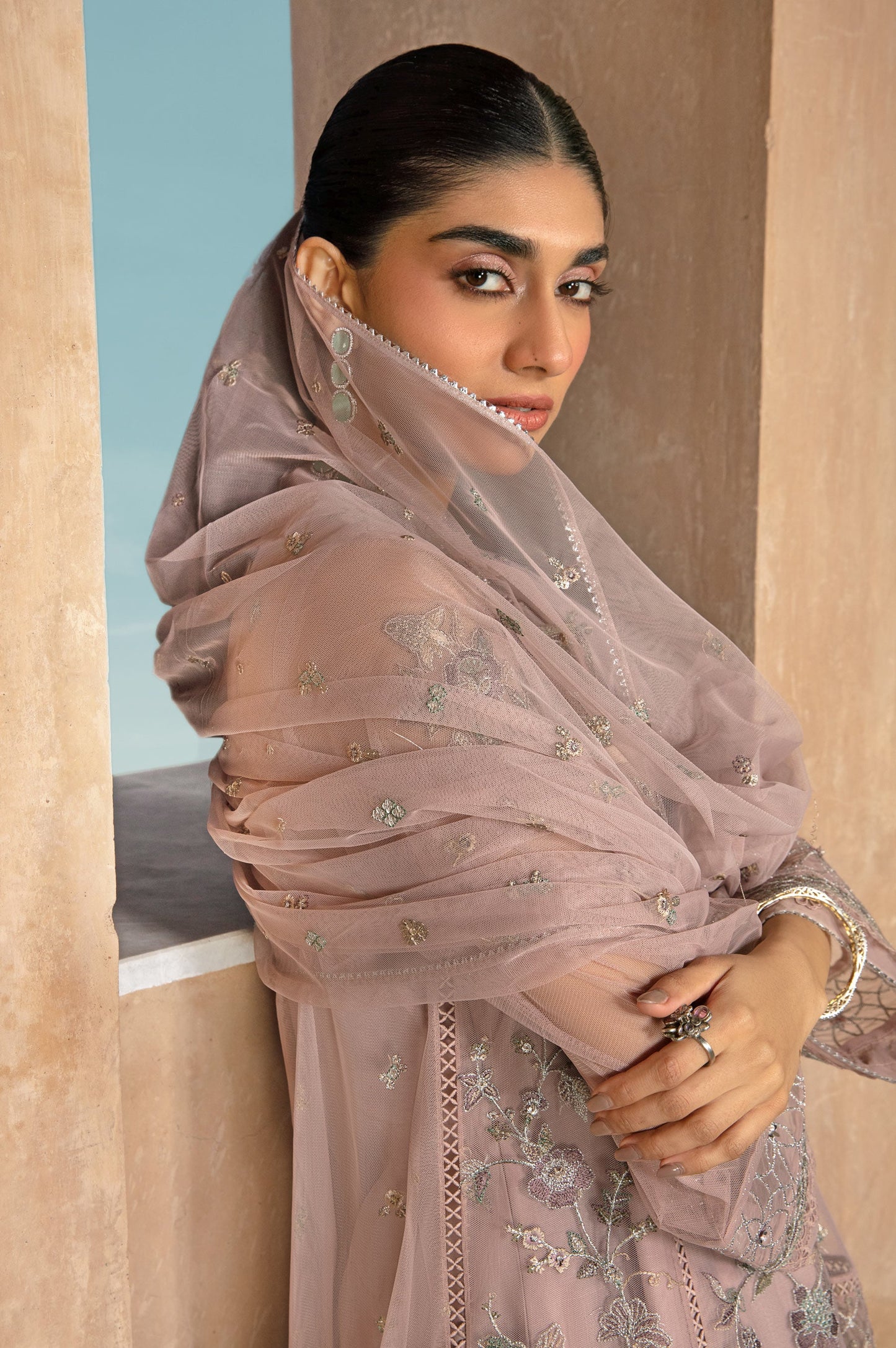 2 Piece Embroidered Net Suit