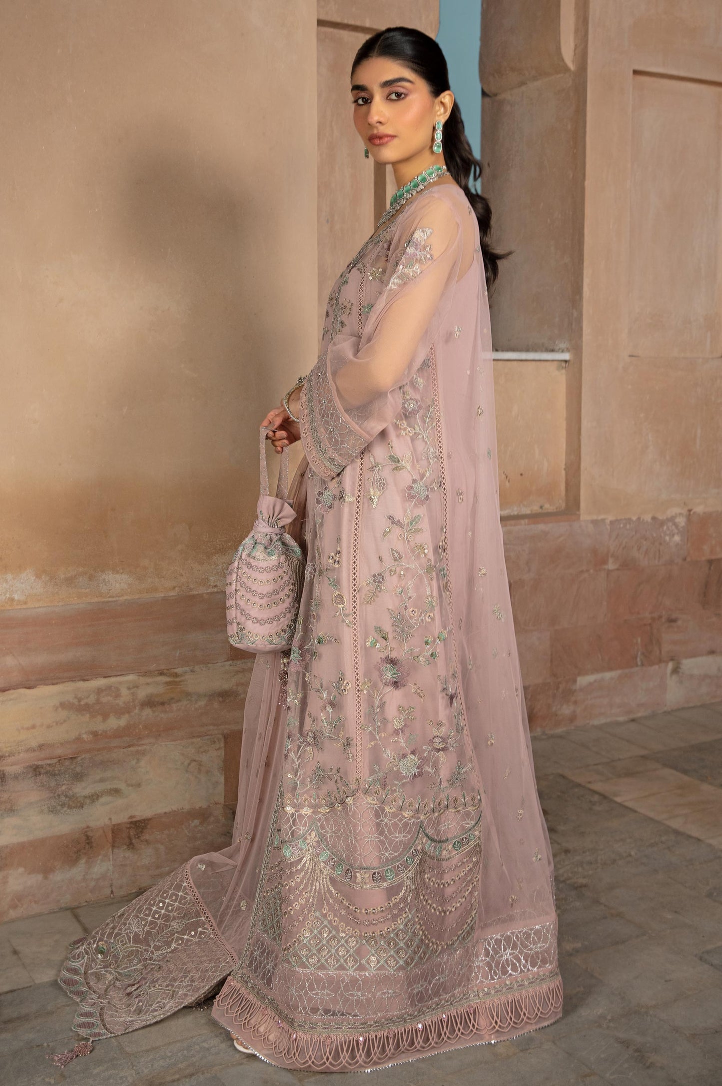 2 Piece Embroidered Net Suit