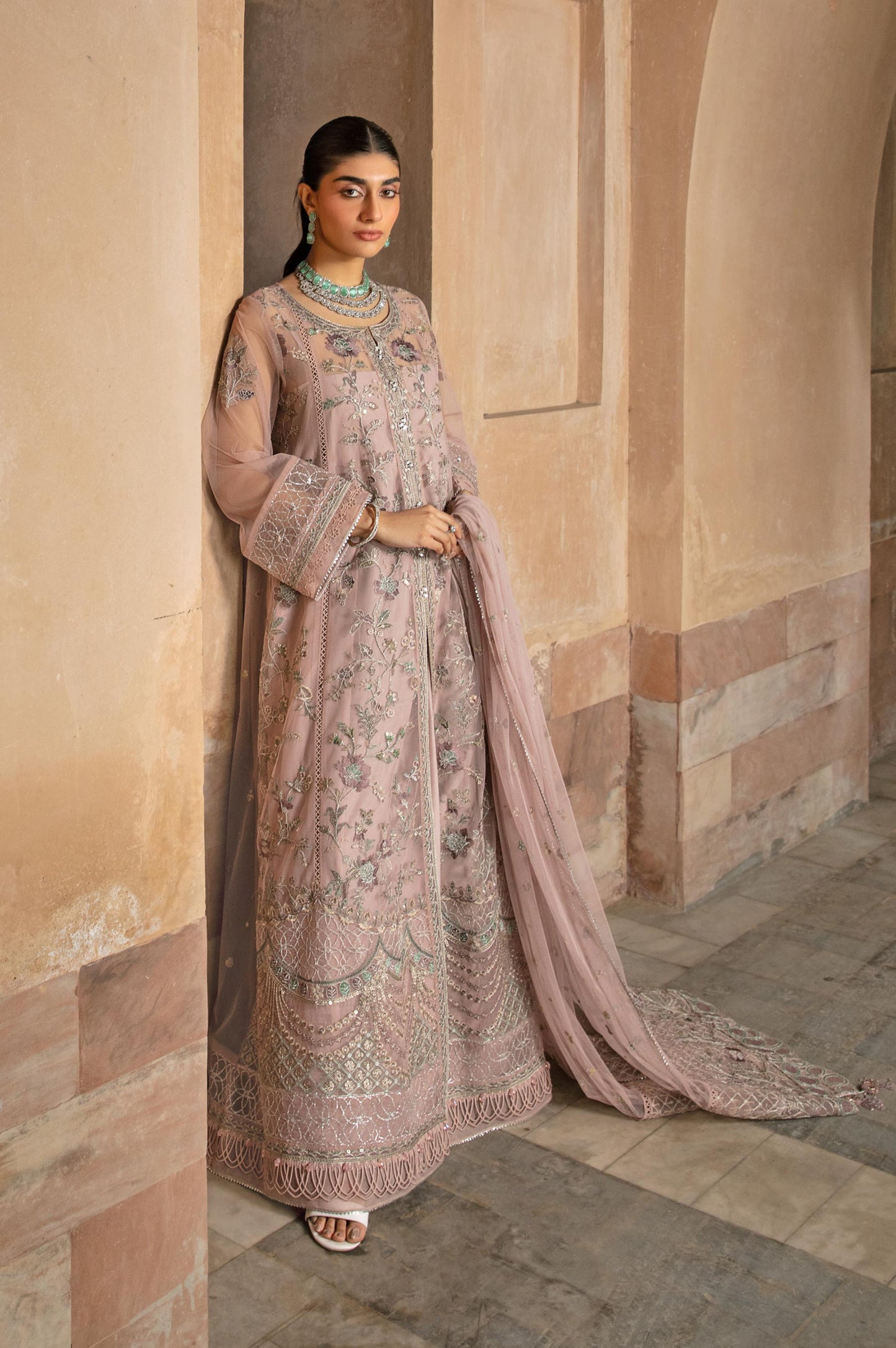 2 Piece Embroidered Net Suit