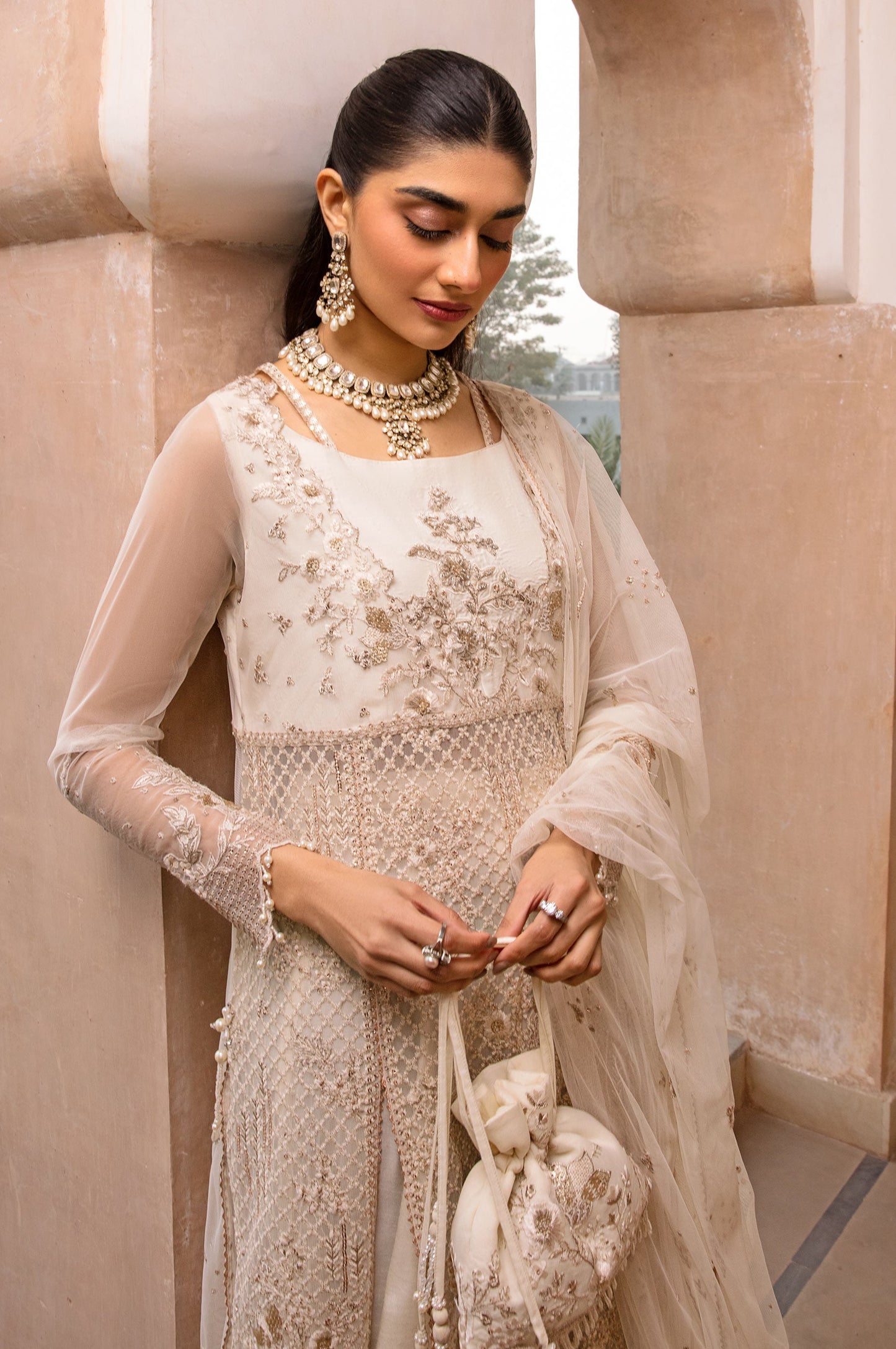 3 Piece Embroidered Net Suit