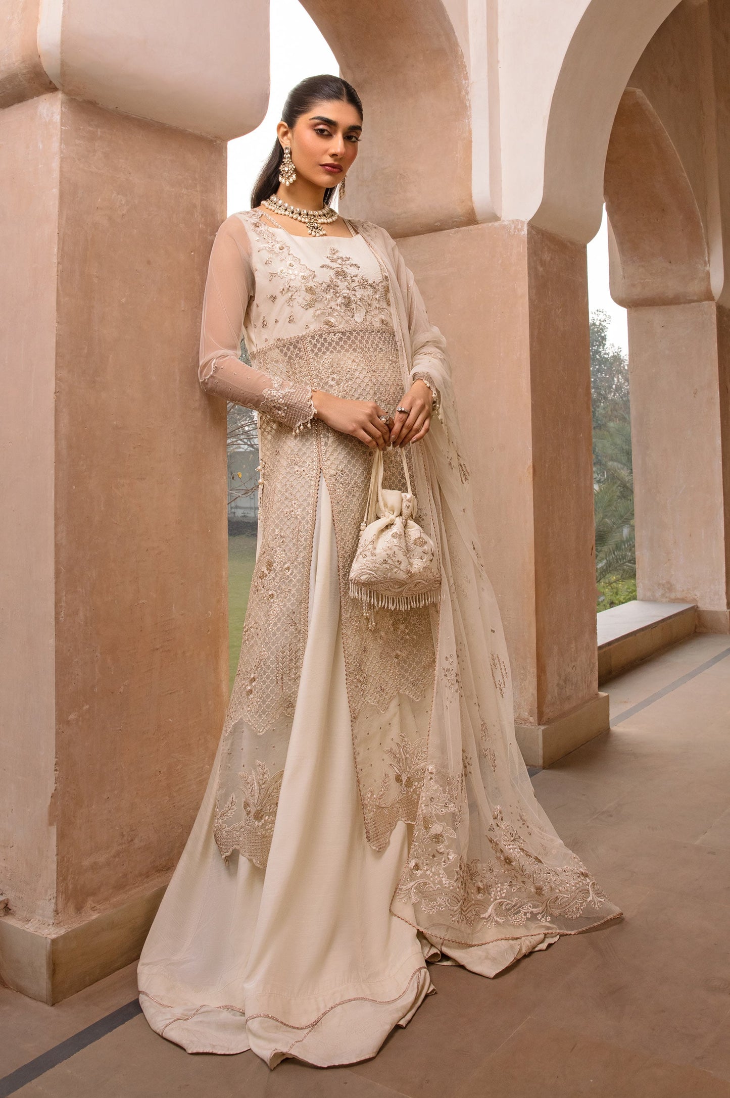 3 Piece Embroidered Net Suit