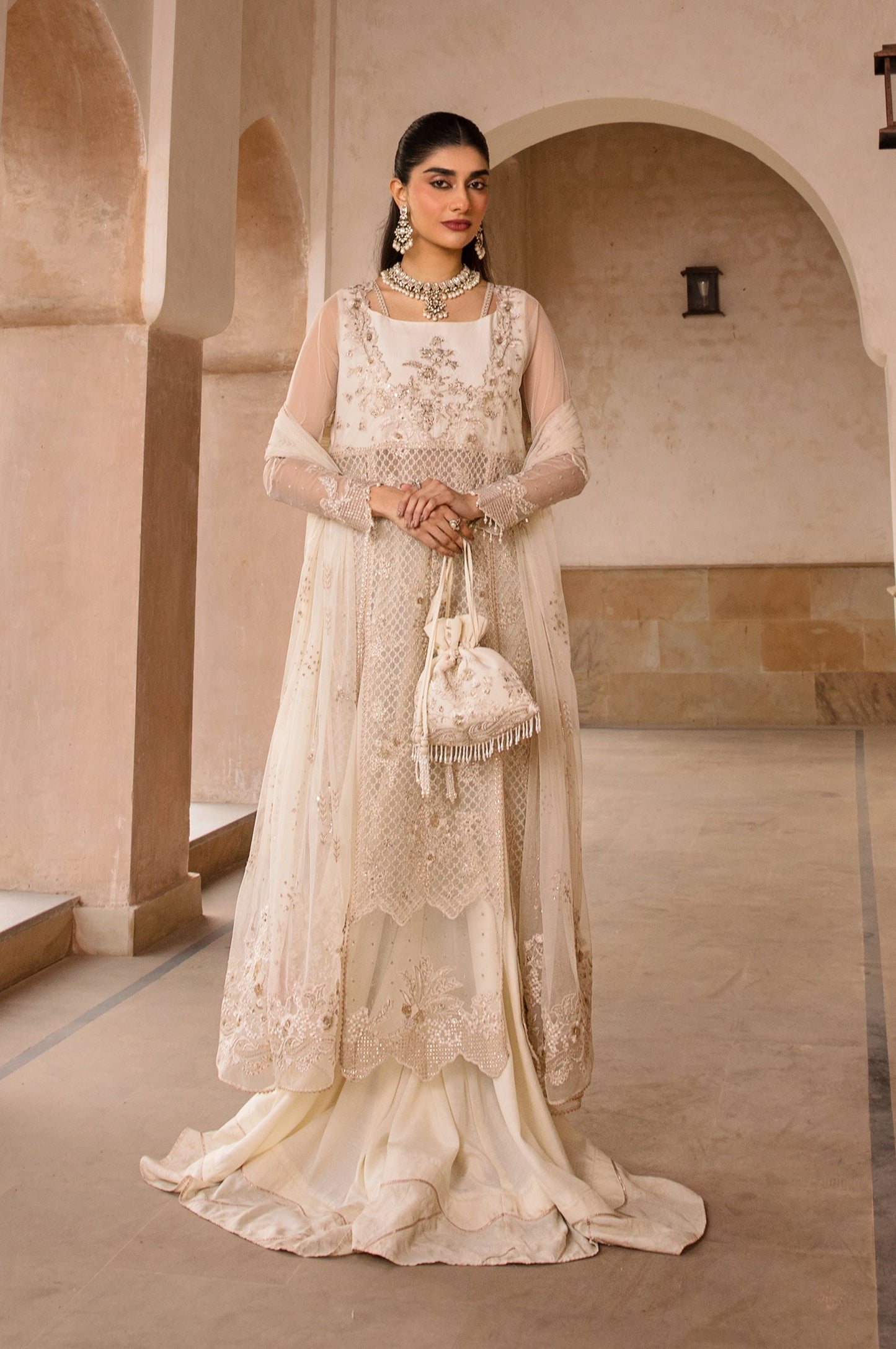 3 Piece Embroidered Net Suit