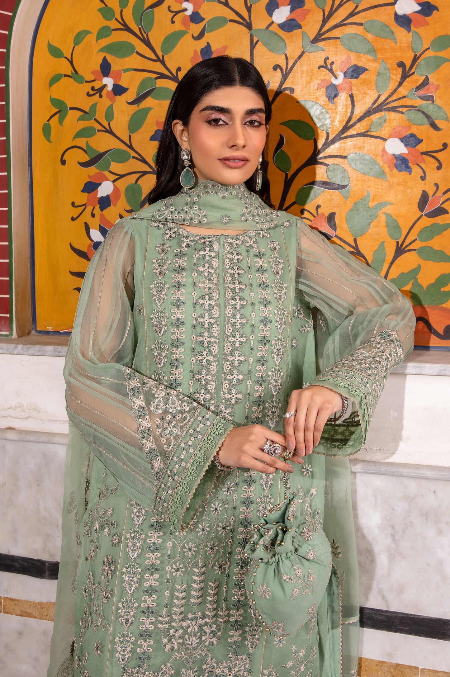 3 Piece Embroidered Organza Suit