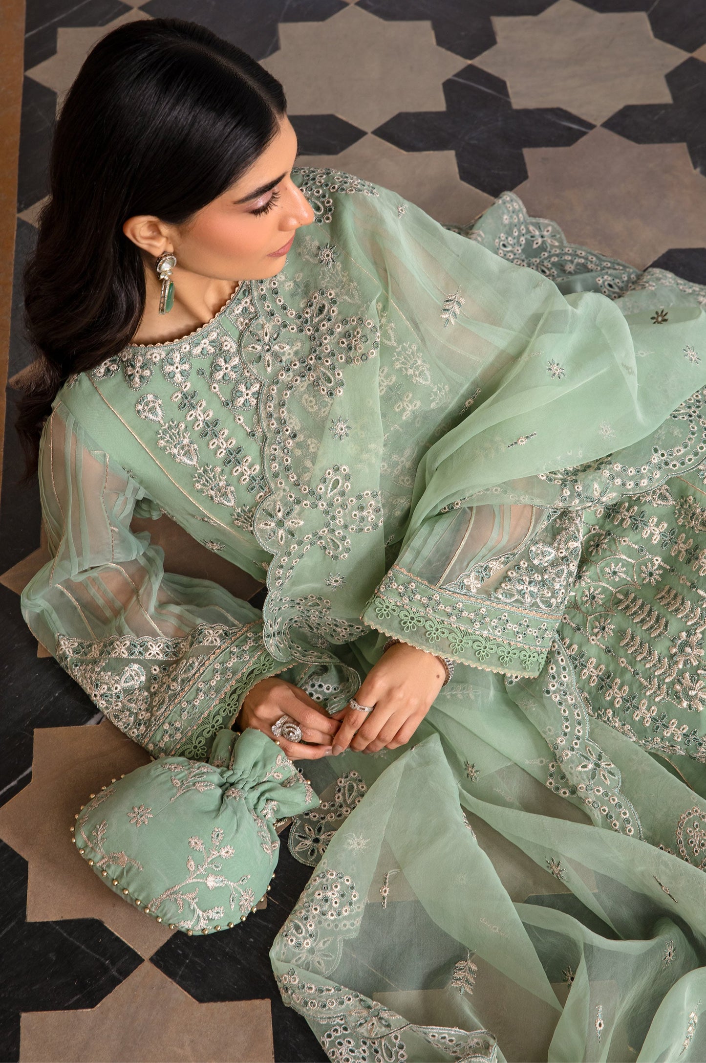 3 Piece Embroidered Organza Suit