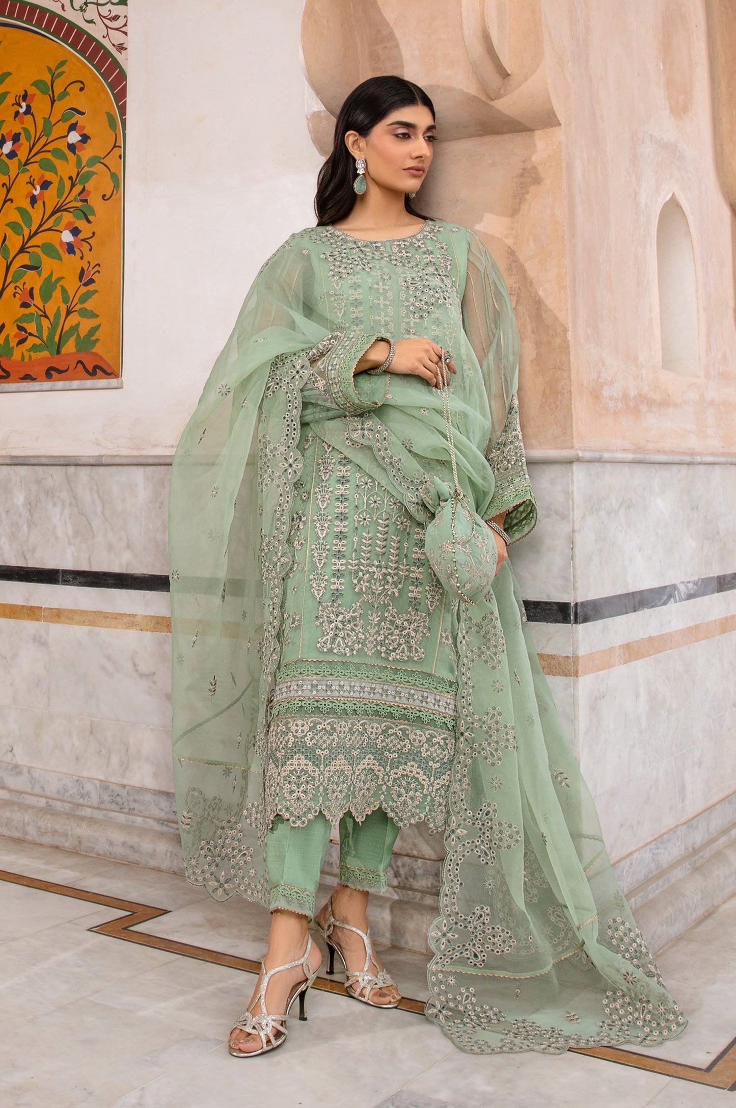 3 Piece Embroidered Organza Suit