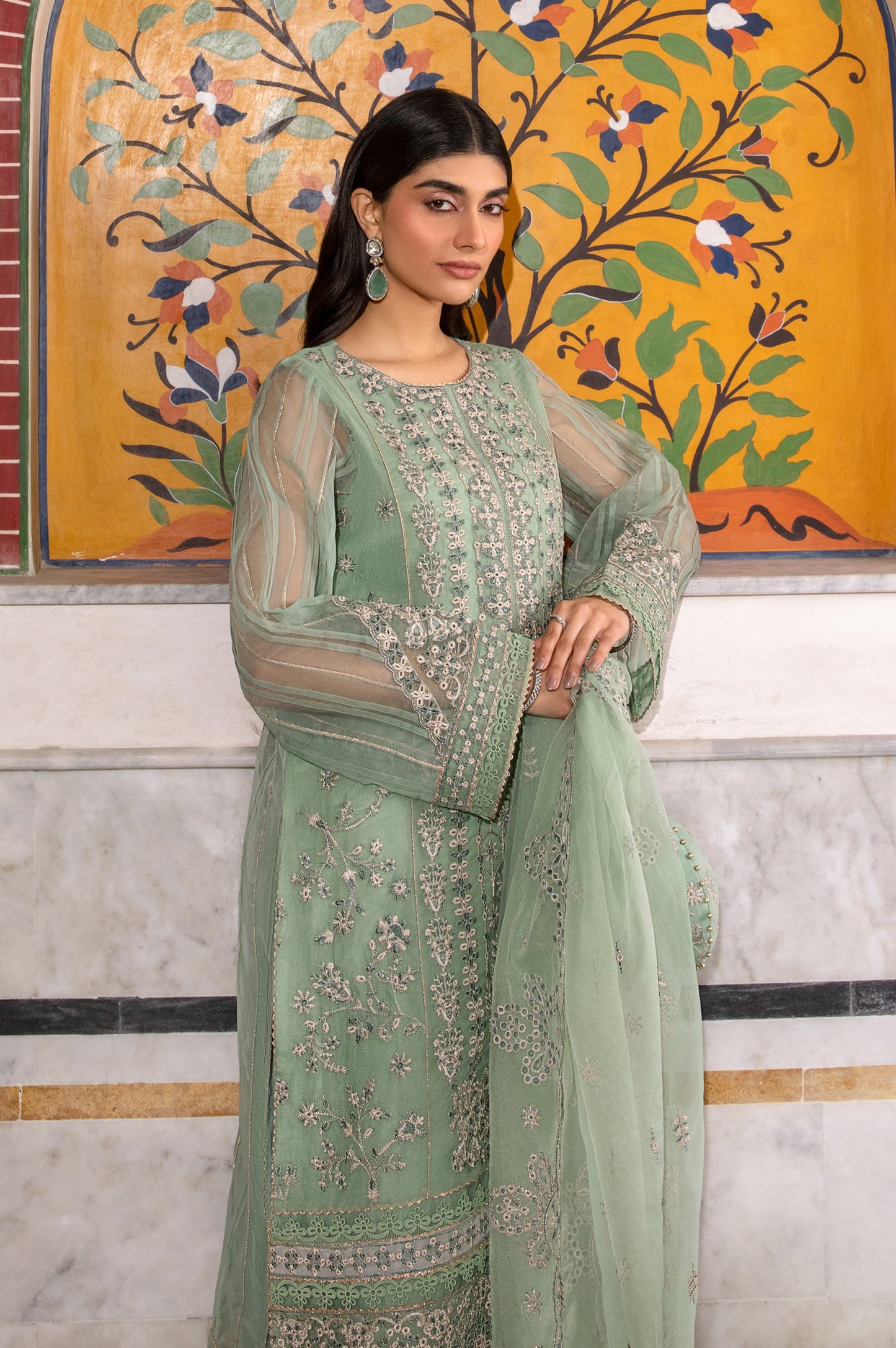 3 Piece Embroidered Organza Suit