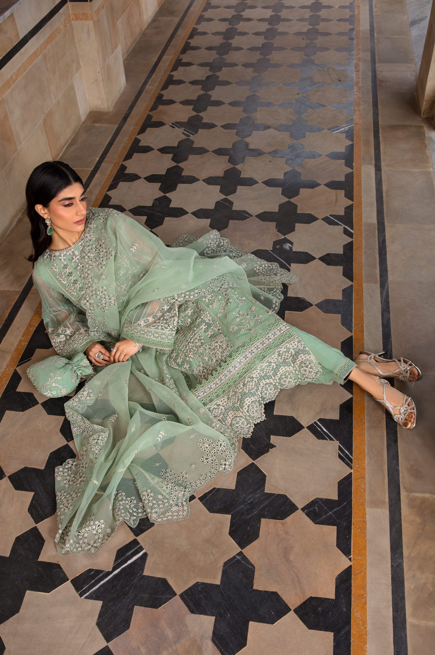3 Piece Embroidered Organza Suit