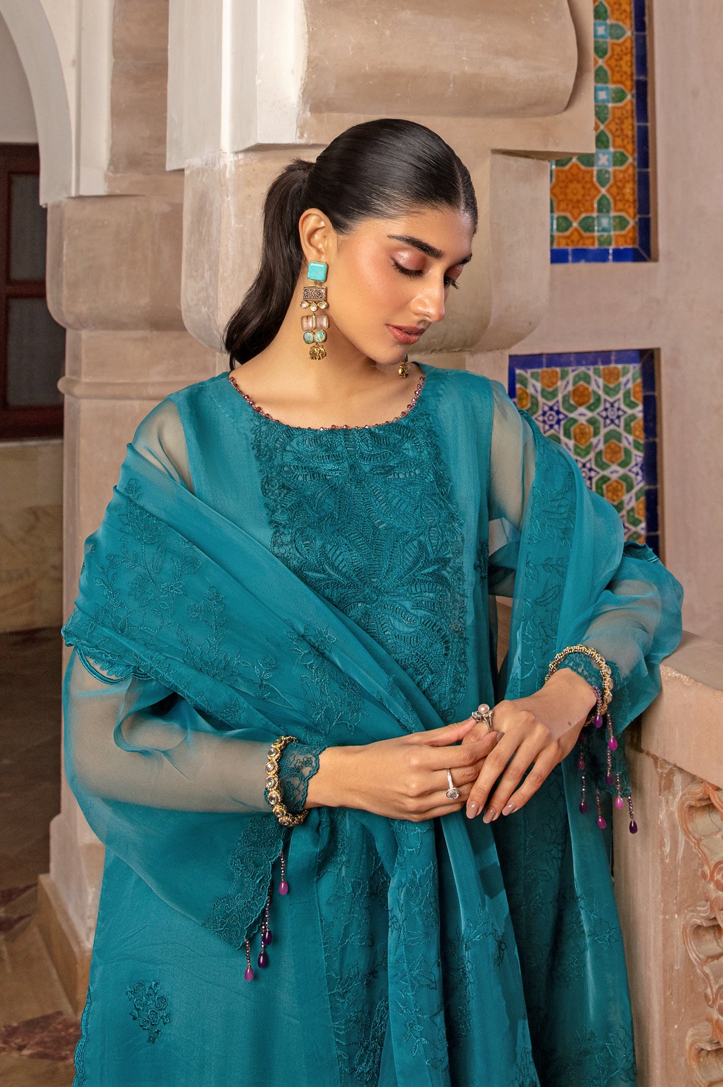 3 Piece Embroidered Organza Suit