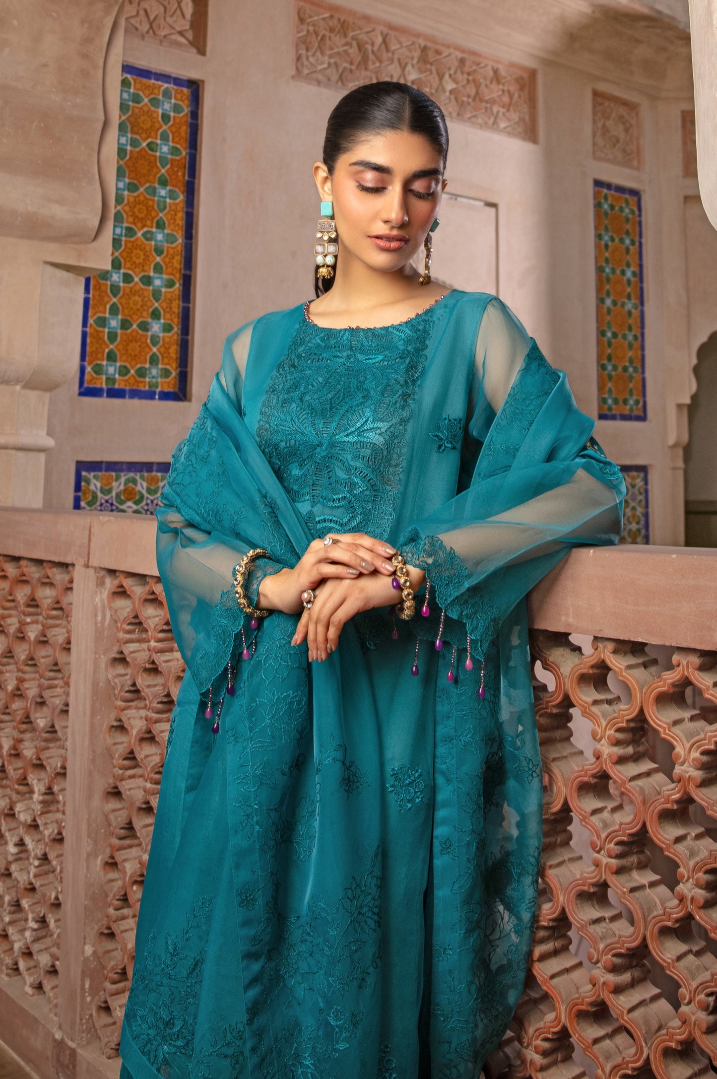 3 Piece Embroidered Organza Suit